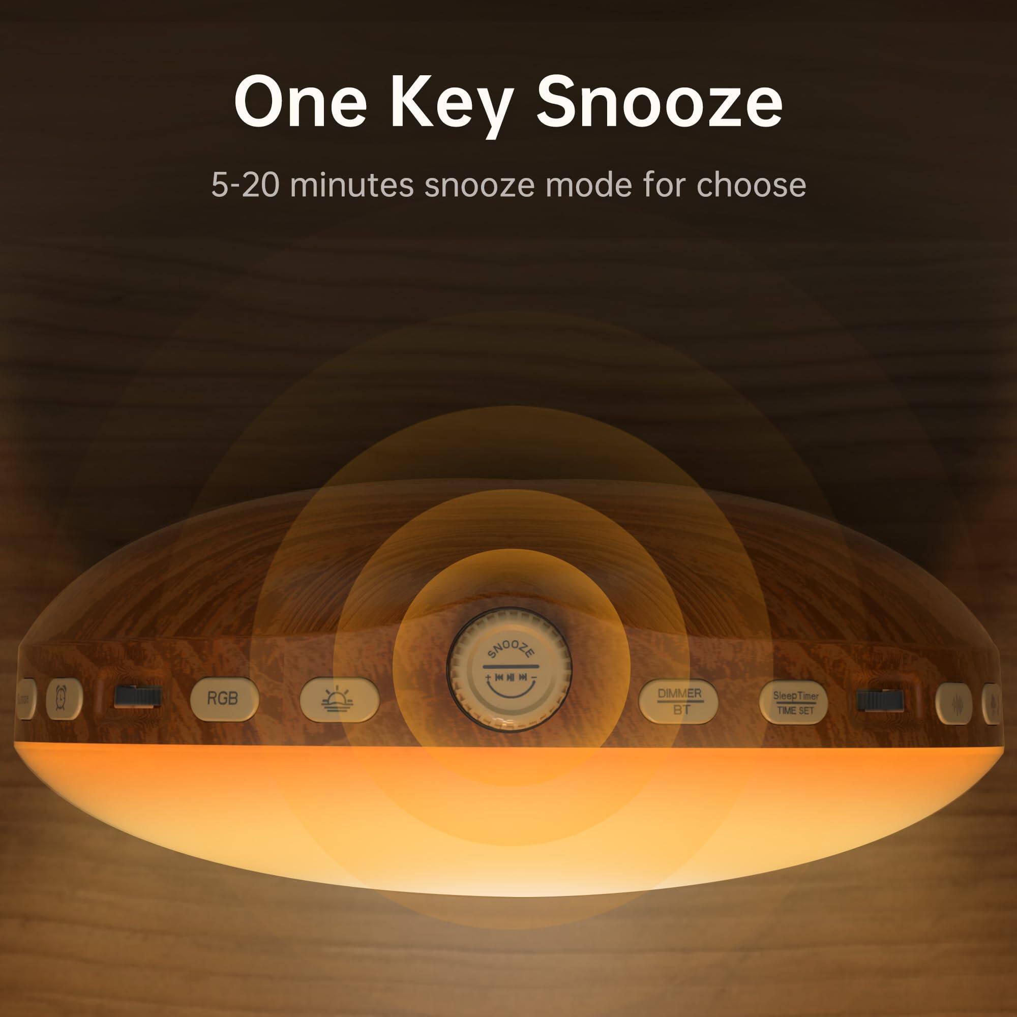 One Key Snooze  
5-20 minutes snooze mode for choose  

RGB  
DIMMER BT  
Sleep Timer TIME SET