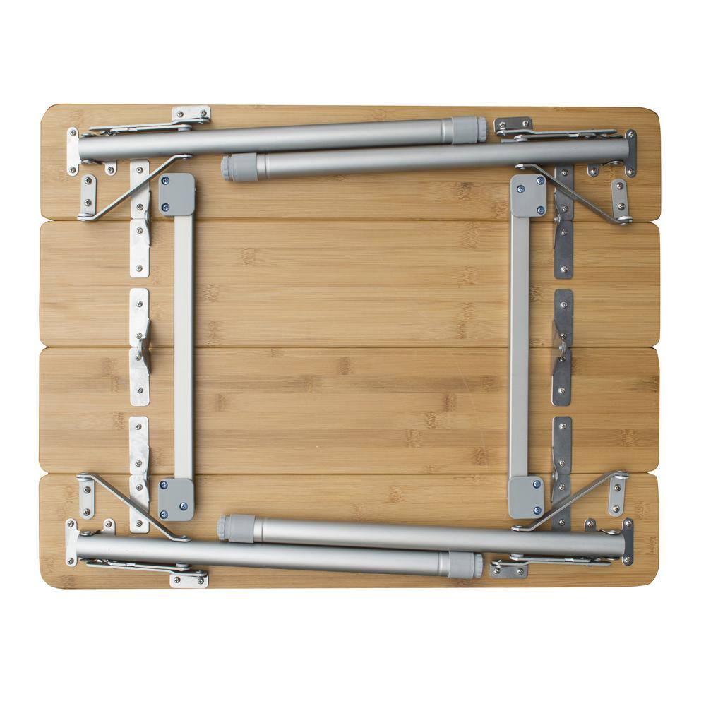 Back. AmeriHome - 25.75 x 17 Inch Adjustable Height Folding Bamboo Table With Carry Bag - Brown.