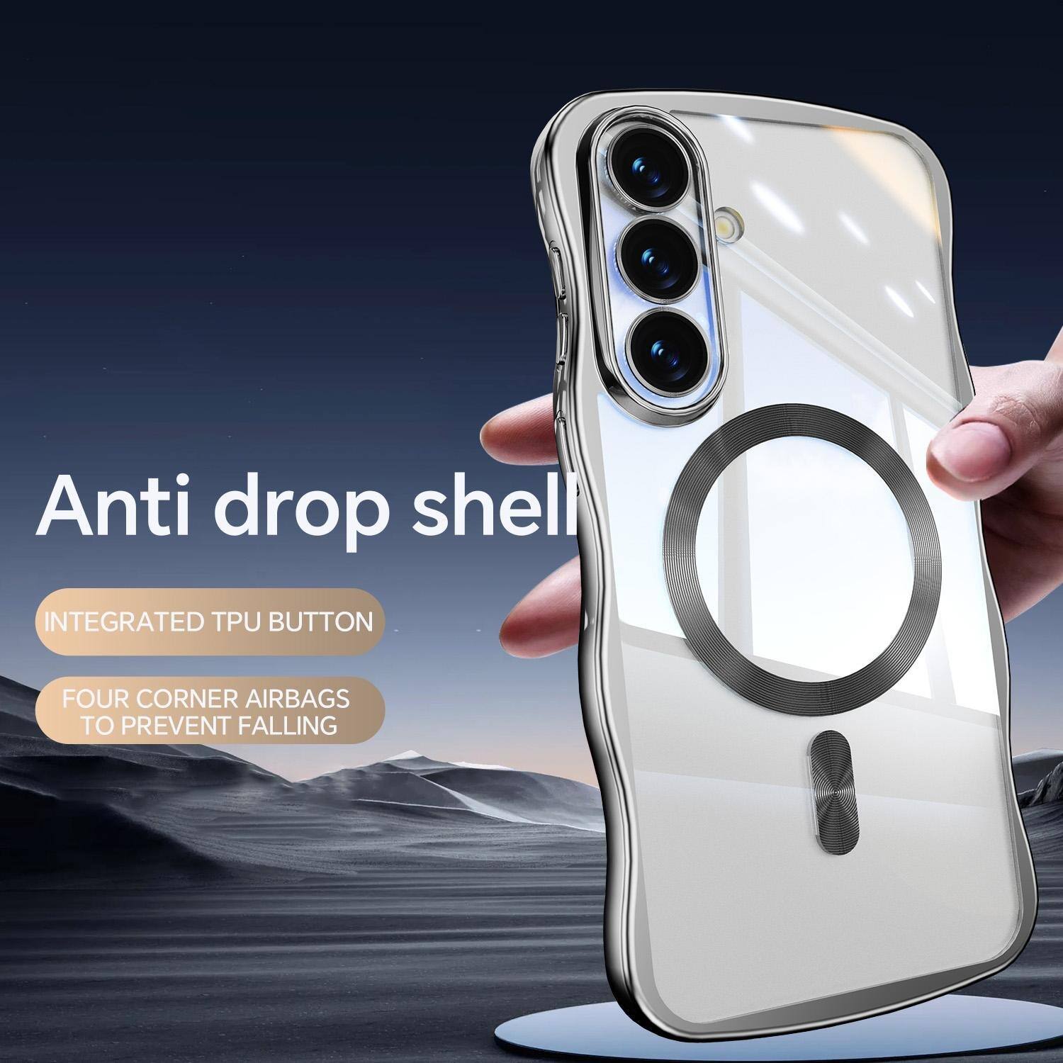 Anti drop shell

INTEGRATED TPU BUTTON

FOUR CORNER AIRBAGS TO PREVENT FALLING