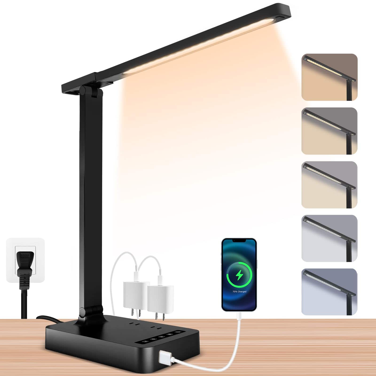 Dazzed Corner - Smart Desk Lamp with 4-in-1 Charging Station, 5 Colors & Brightness Levels