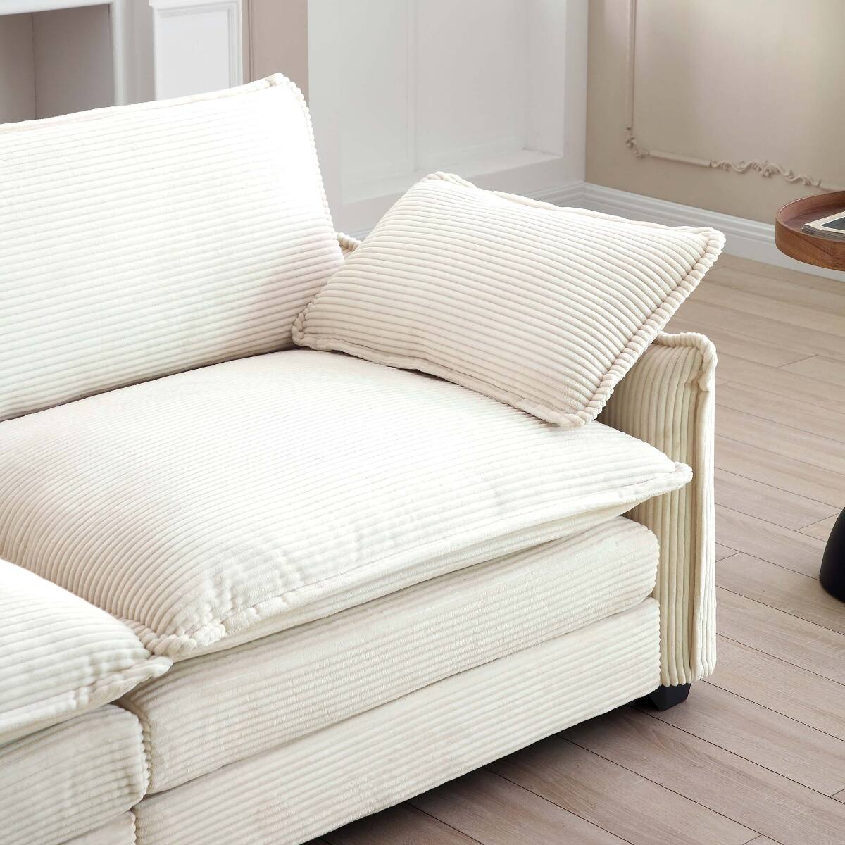 Alt View 7. Ropilly - Ropilly Beige Corduroy Sofa, Deep Seat Retro Modern 2 Seater Loveseat with 4 Pillows - Beige.