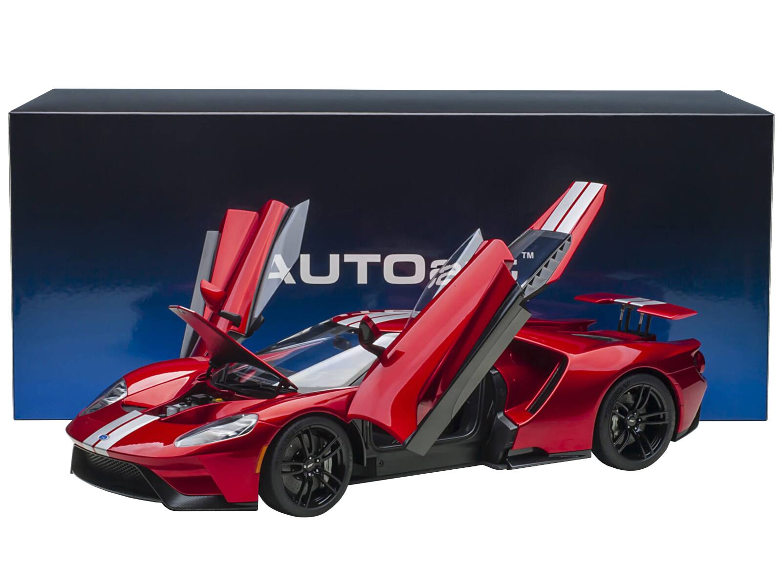 Alt View 5. Autoart - 2017 Ford GT Liquid Red Metallic with Silver Stripes 1/12 Model Car by Autoart.
