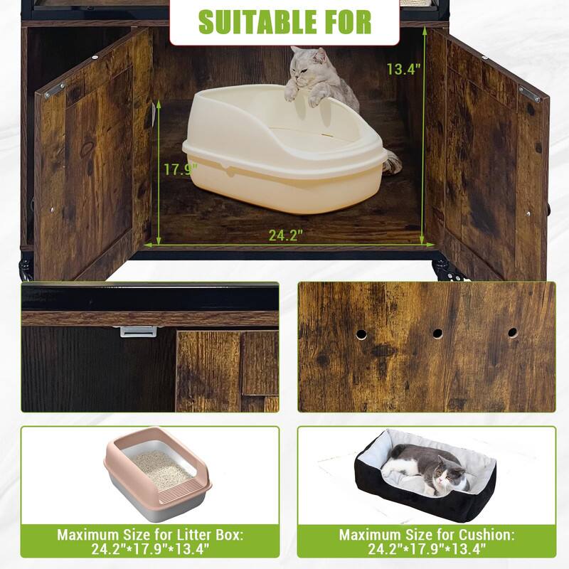 SUITABLE FOR

Maximum Size for Litter Box: 24.2" x 17.9" x 13.4"

Maximum Size for Cushion: 24.2" x 17.9" x 13.4"