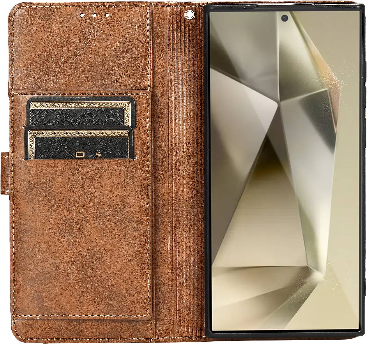 Alt View 13. SaharaCase - Genuine Leather Folio Wallet Case for Samsung Galaxy S24 Ultra - Brown.