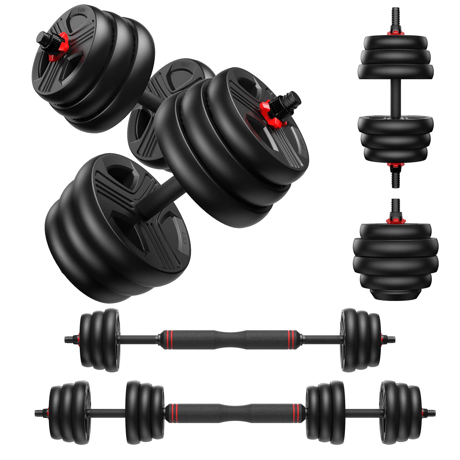FEIERDUN - 40lbs Adjustable Dumbbell Set, 3-in-1 Converts to Barbell & Kettlebell, Home Gym Weights for Men & Women - 40LB
