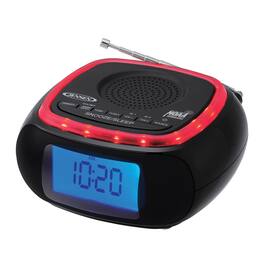Jensen - Digital AM/FM Weather Band Alarm Clock Radio with NOAA Weather Alert and Red LED Alert Indicator Ring - Black