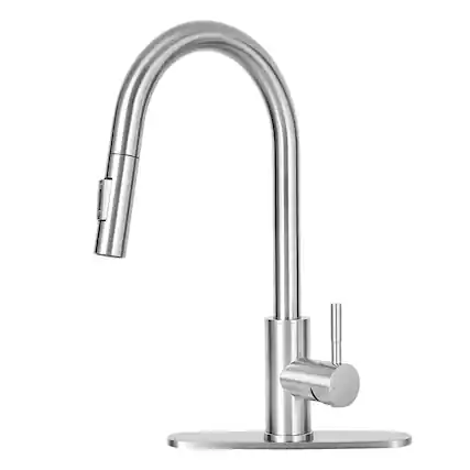 Front. Akicon - Akicon Single Handle Pull Down Stainless Steel Kitchen Faucet with Dual-Function Sprayer in Brushed Nickel - Brushed Nickel.