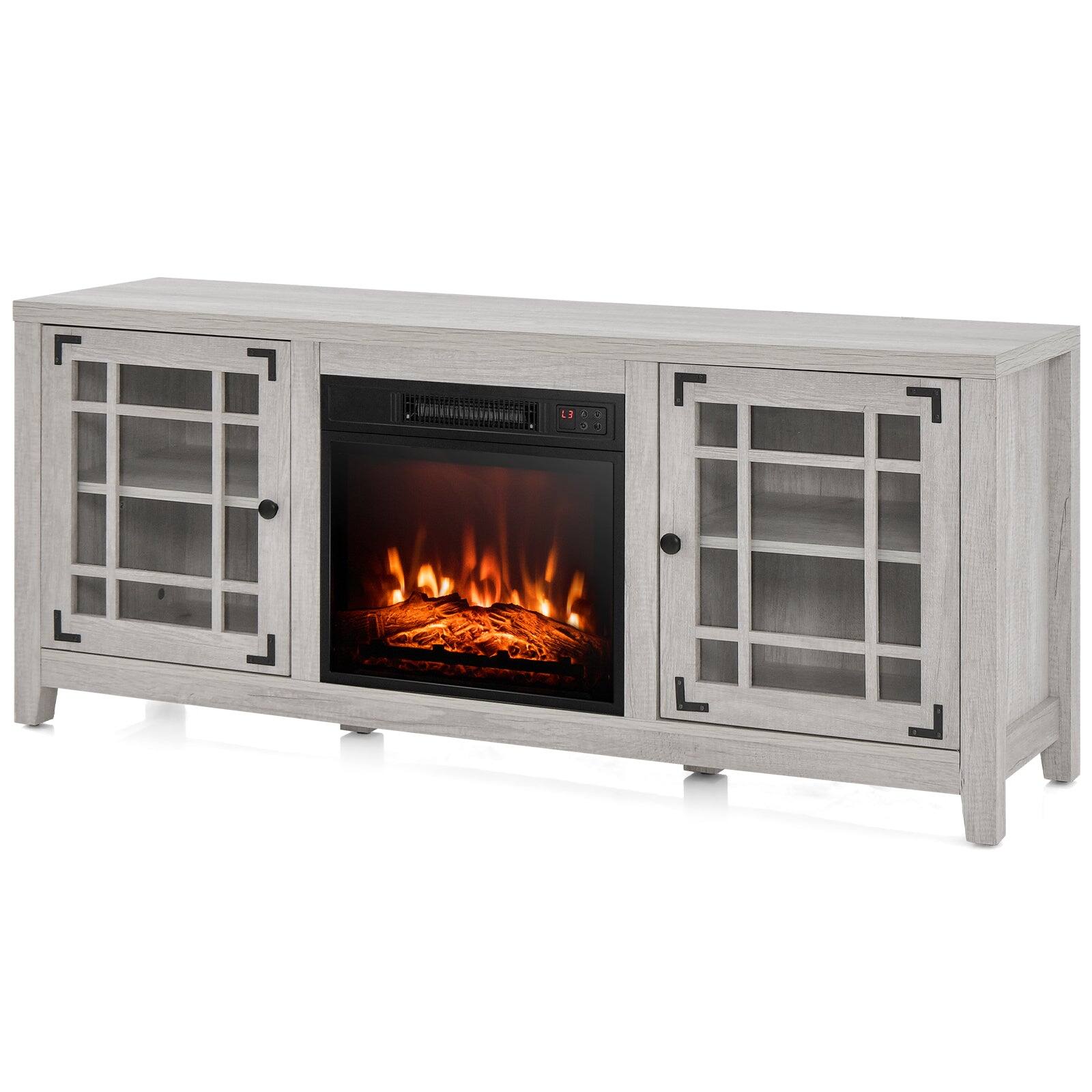 Front. Boyel Living - 58 in. Freestanding Electric Fireplace TV Stand with Adjustable Shelves Fits TVs up to 65 in. Natural - Natural.