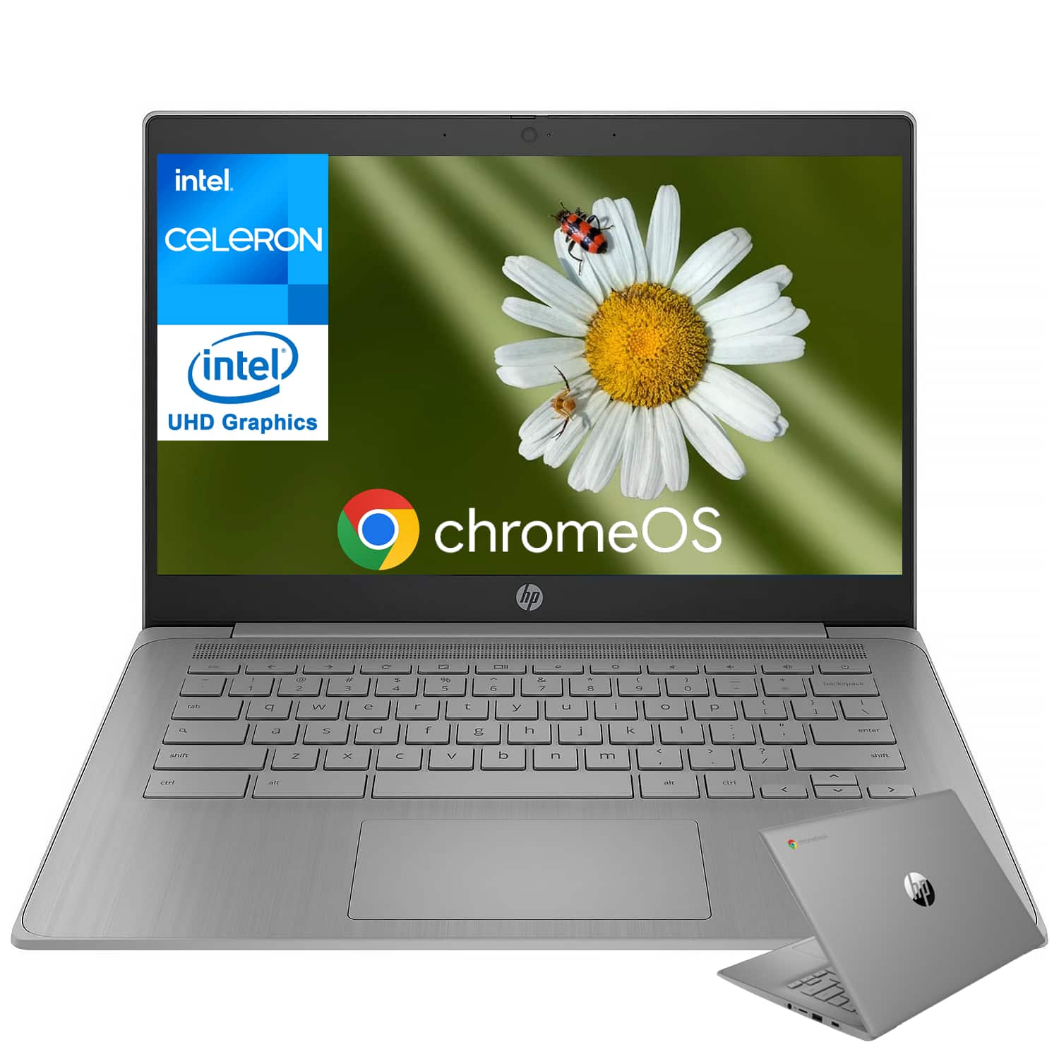 HP - Chromebook 14" HD Laptop - Intel Celeron N4120 - 4GB RAM - 64GB eMMC + 64GB SD Card - Chrome OS - Modern Gray