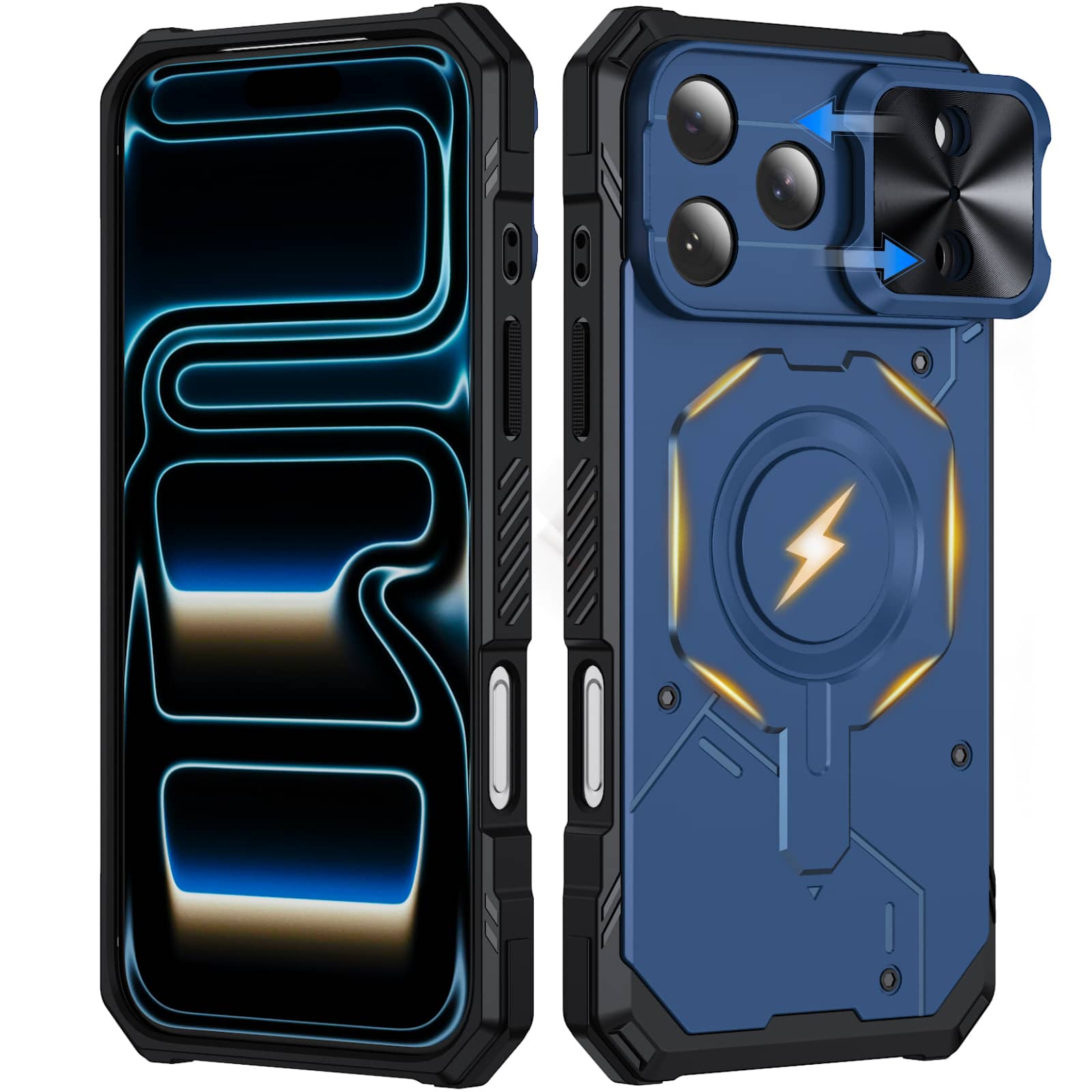 Dteck - Shockproof Magnetic Hybrid Protective Case for Apple iPhone 17 Pro with Slide Camera Cover, Side Anti-Slip Texture - Blue price history on PriceWatchPro