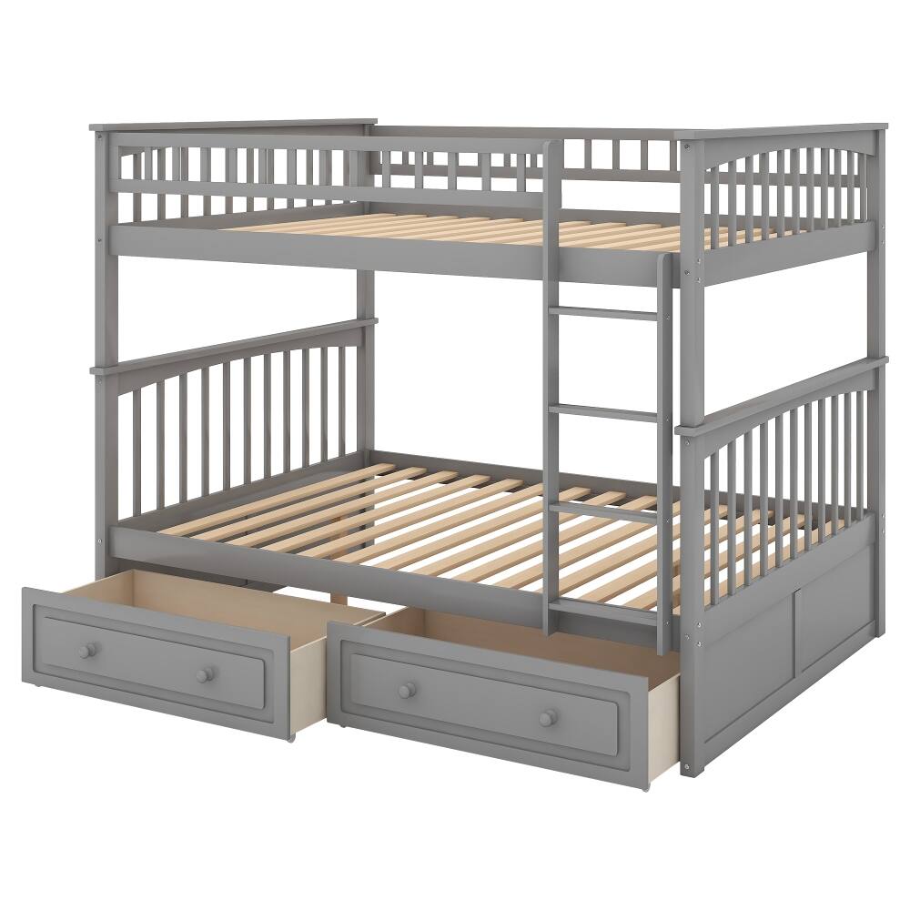 Alt View 4. Loheer - Loheer Full Over Full Bunk Bed with Drawers Convertible Solid Wood Gray - Gray.