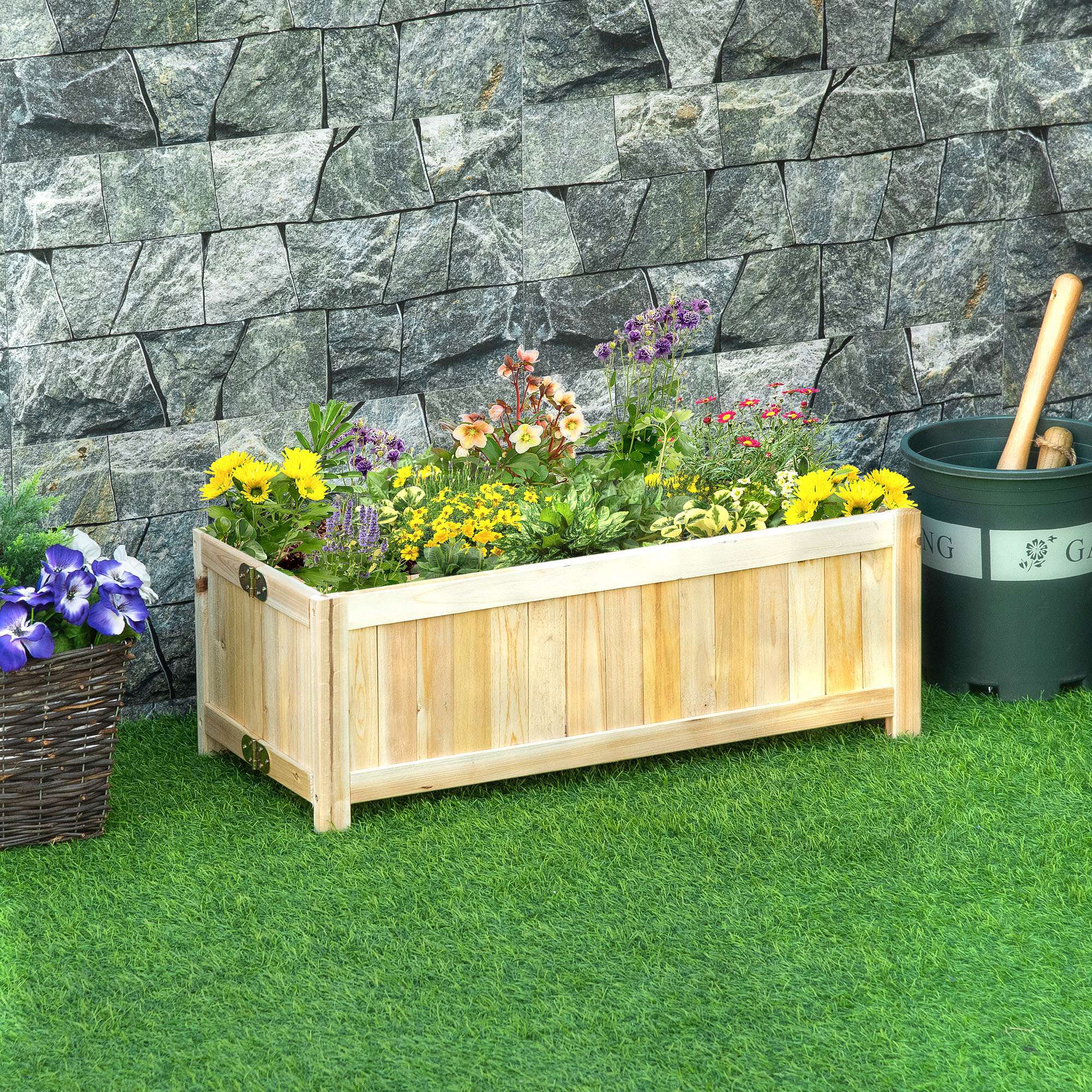 Alt View 1. Outsunny - Raised Garden Bed, Wooden Planter Box, Herb Garden Planter with Drainage Holes - Natural wood finish.