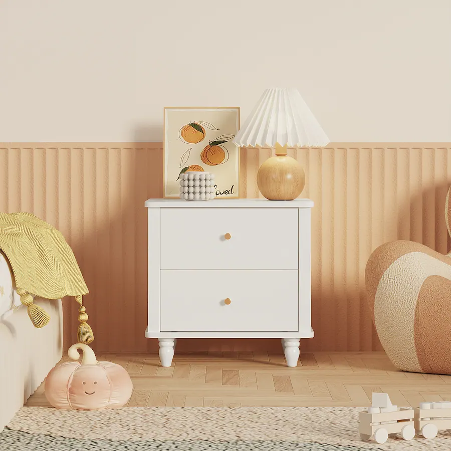 Bst Rnd Loheer Two Drawer Nightstand MDF Bedside Table with Round Knobs White ...
