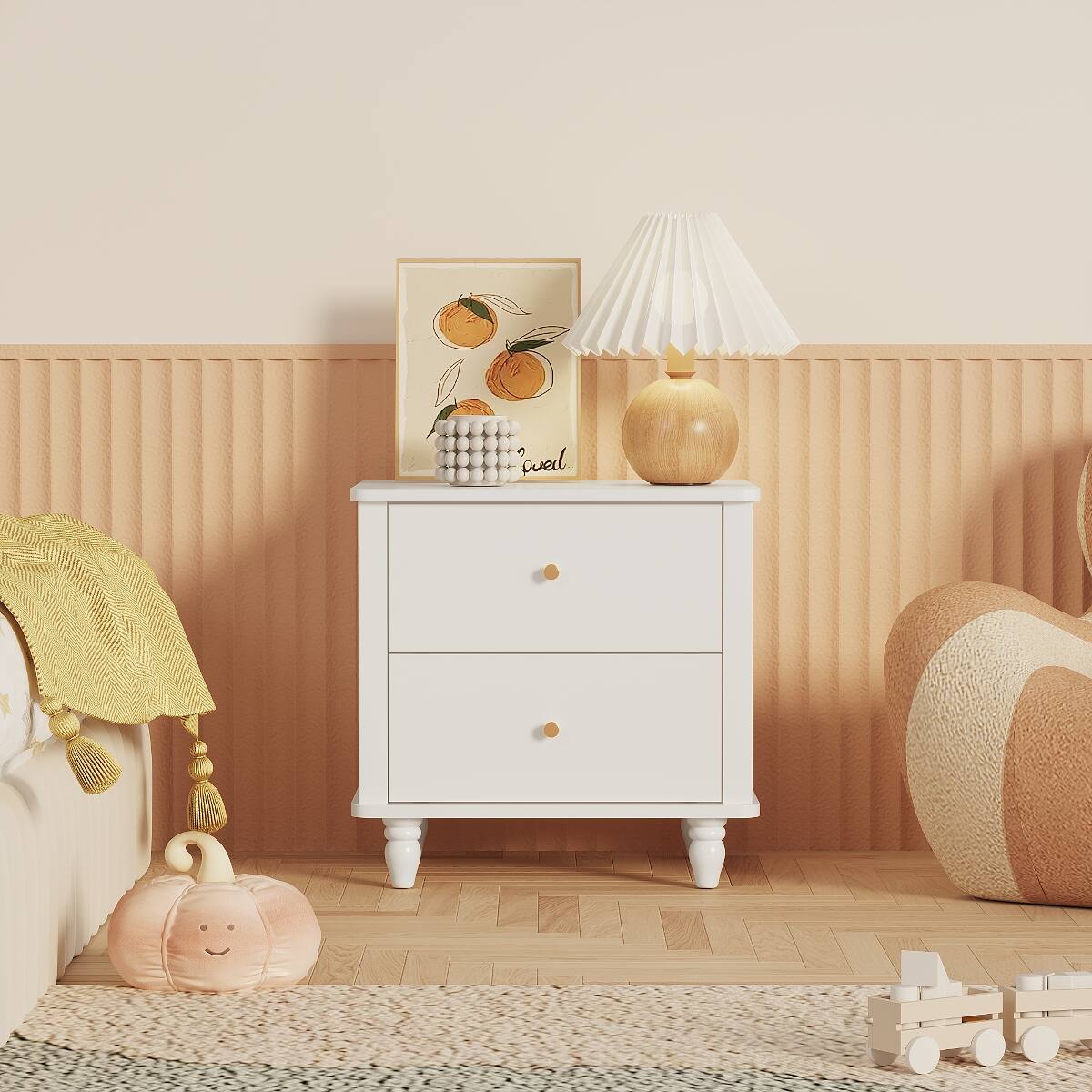 Loheer Two Drawer Nightstand MDF Bedside Table with Round Knobs White ...