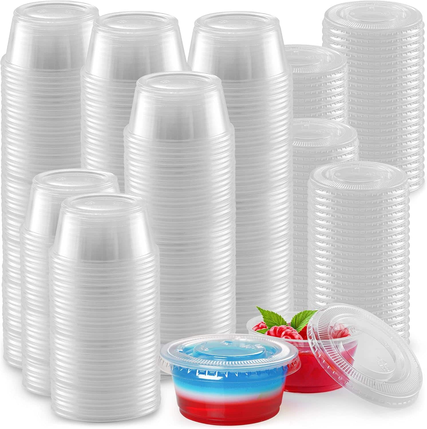 Zulay Kitchen - Simple Craft Jello Shot Cups with Lids - Plastic Portion Cups - Condiment Containers - 2 Ounce, 200 Cups - Clear