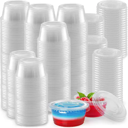 Front. Zulay Kitchen - Simple Craft Clear Jello Shot Cups with Lids - Plastic Portion Cups - Condiment Containers - 2 Ounce, 200 Cups - Clear.