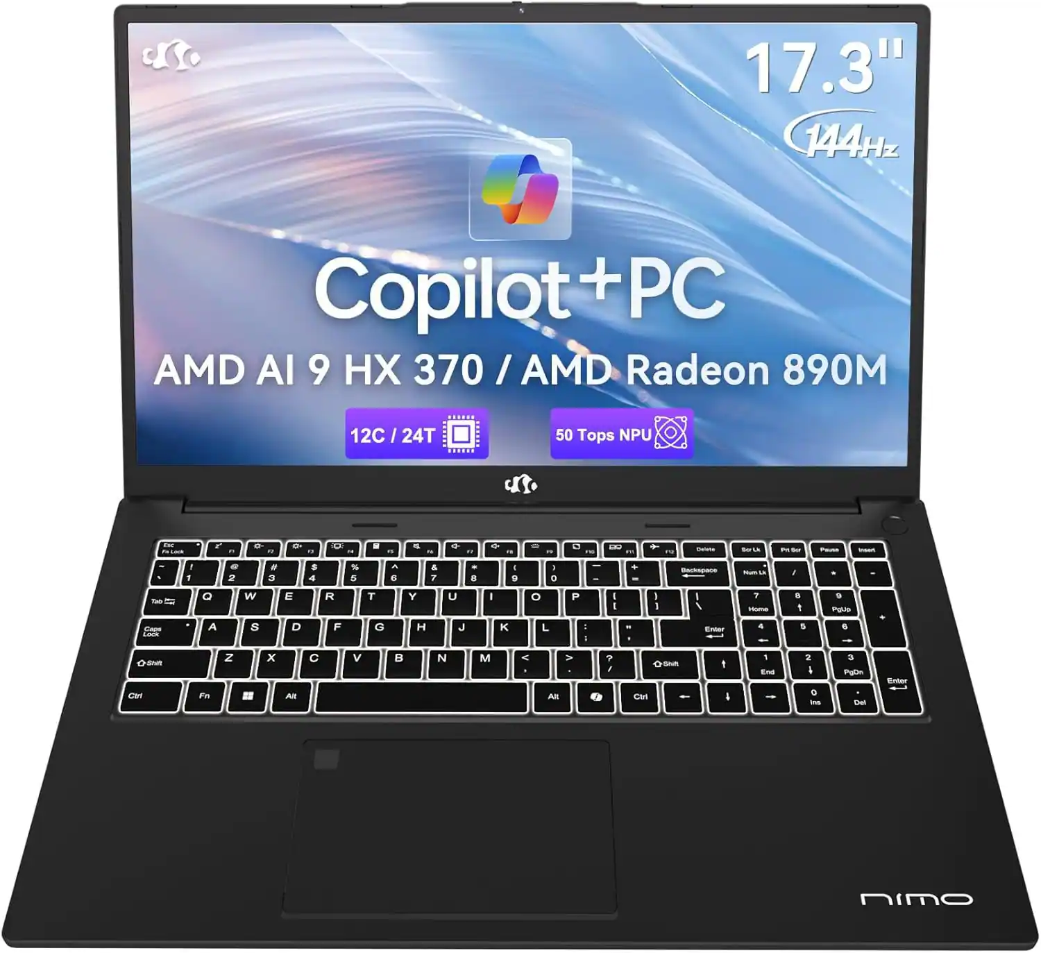 17.3" 144Hz  
Copilot + PC  
AMD AI 9 HX 370 / AMD Radeon 890M  
12C / 24T  
50 Tops NPU