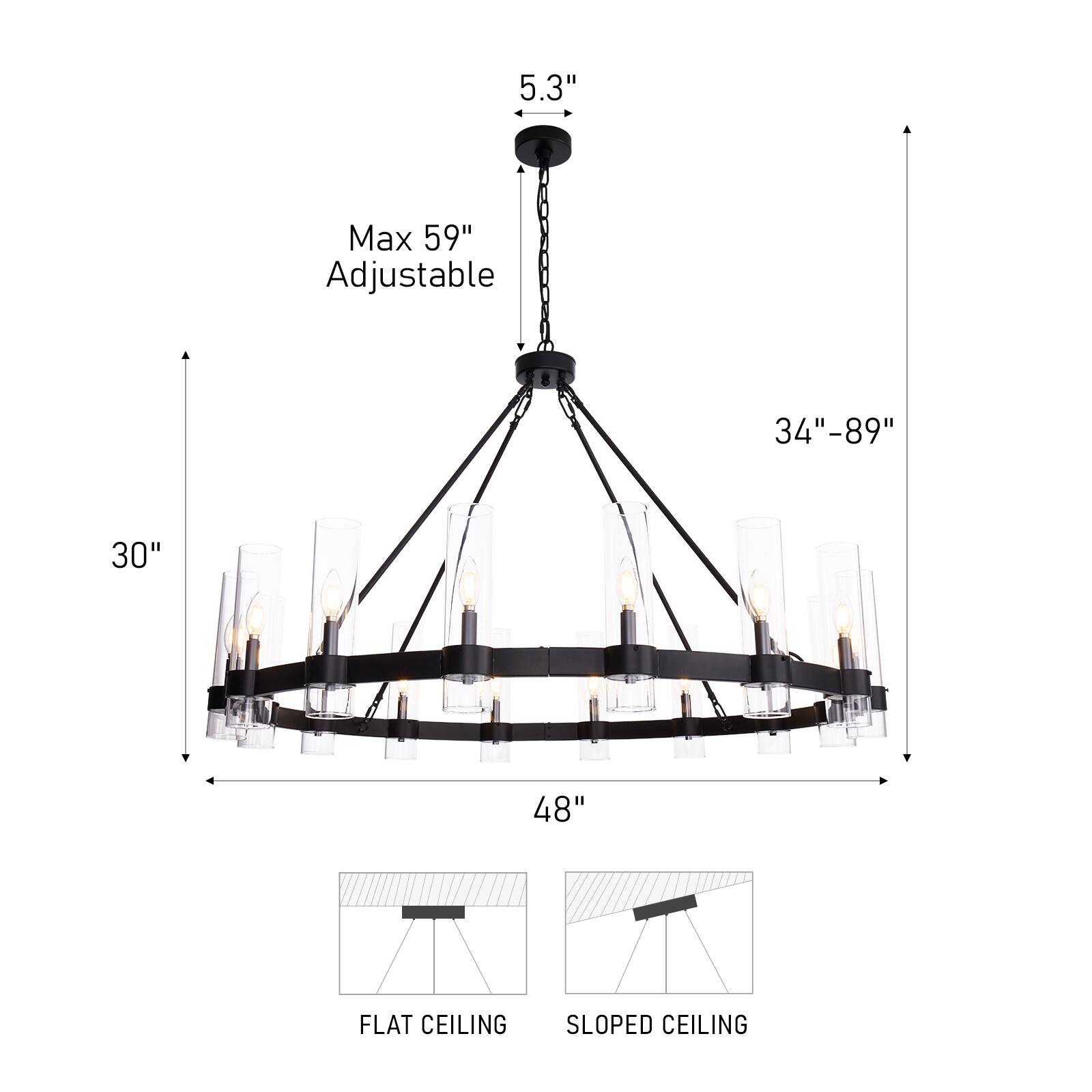 5.3" Max 59" Adjustable 34"-89" 30" 48" FLAT CEILING SLOPED CEILING