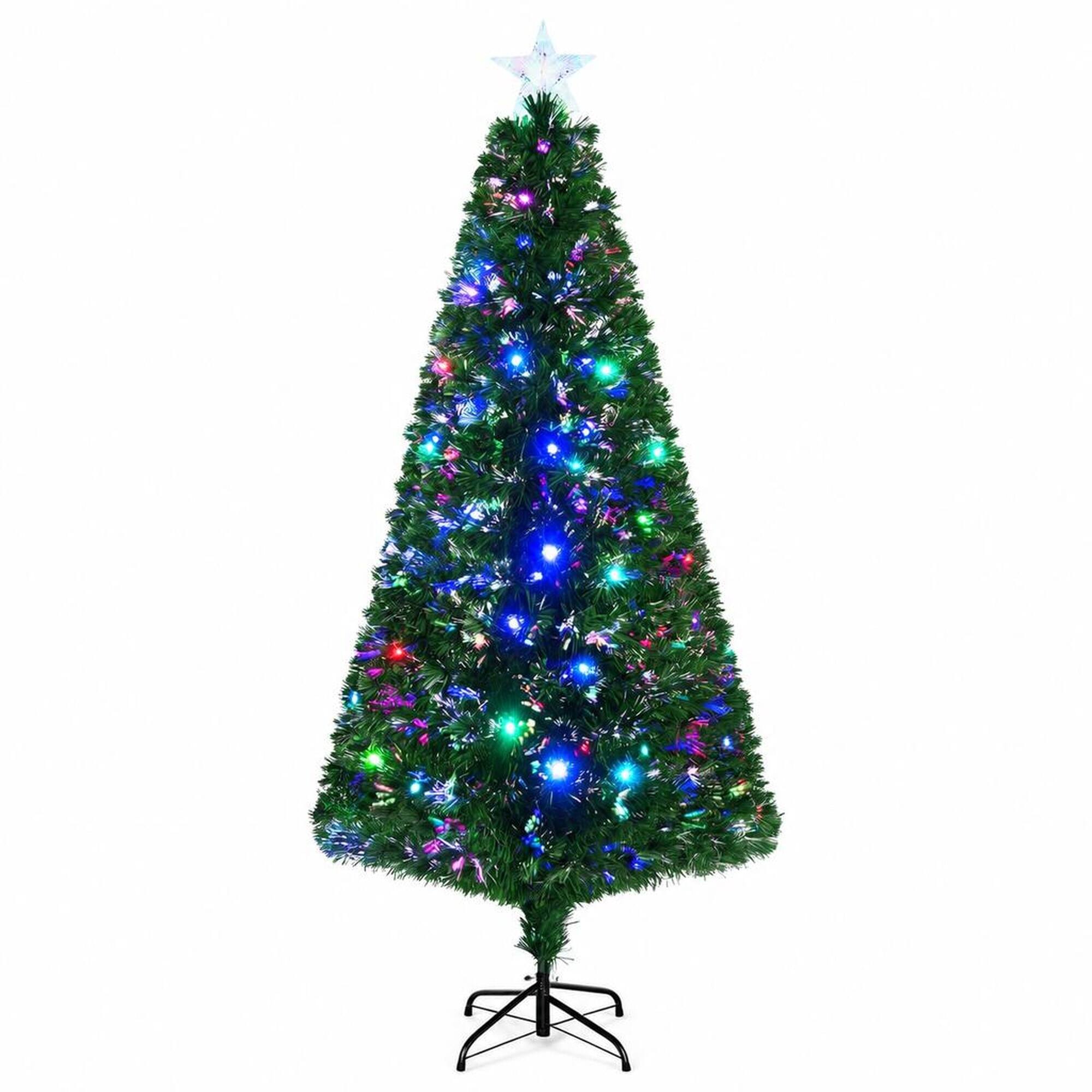 Front. RYHNUYNE - Pre-Lit Fir Artificial Christmas Tree With Warm LED Lights and Realistic Branches - Green.