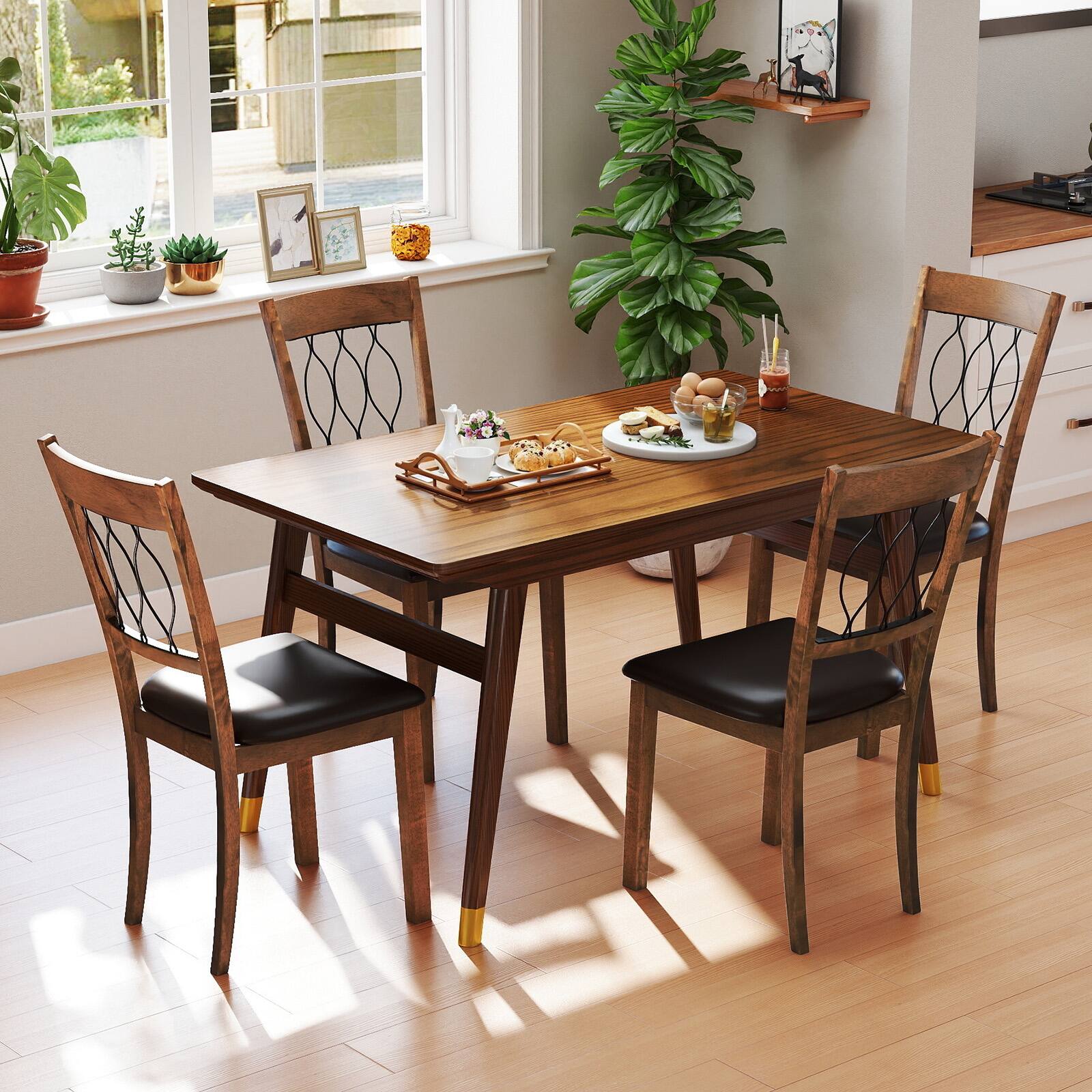 Alt View 3. Gymax - Gymax Faux Leather Dining Chair Set of 4 w/Padded Seat Elegant Backrest for Restaurant Walnut - Brown.