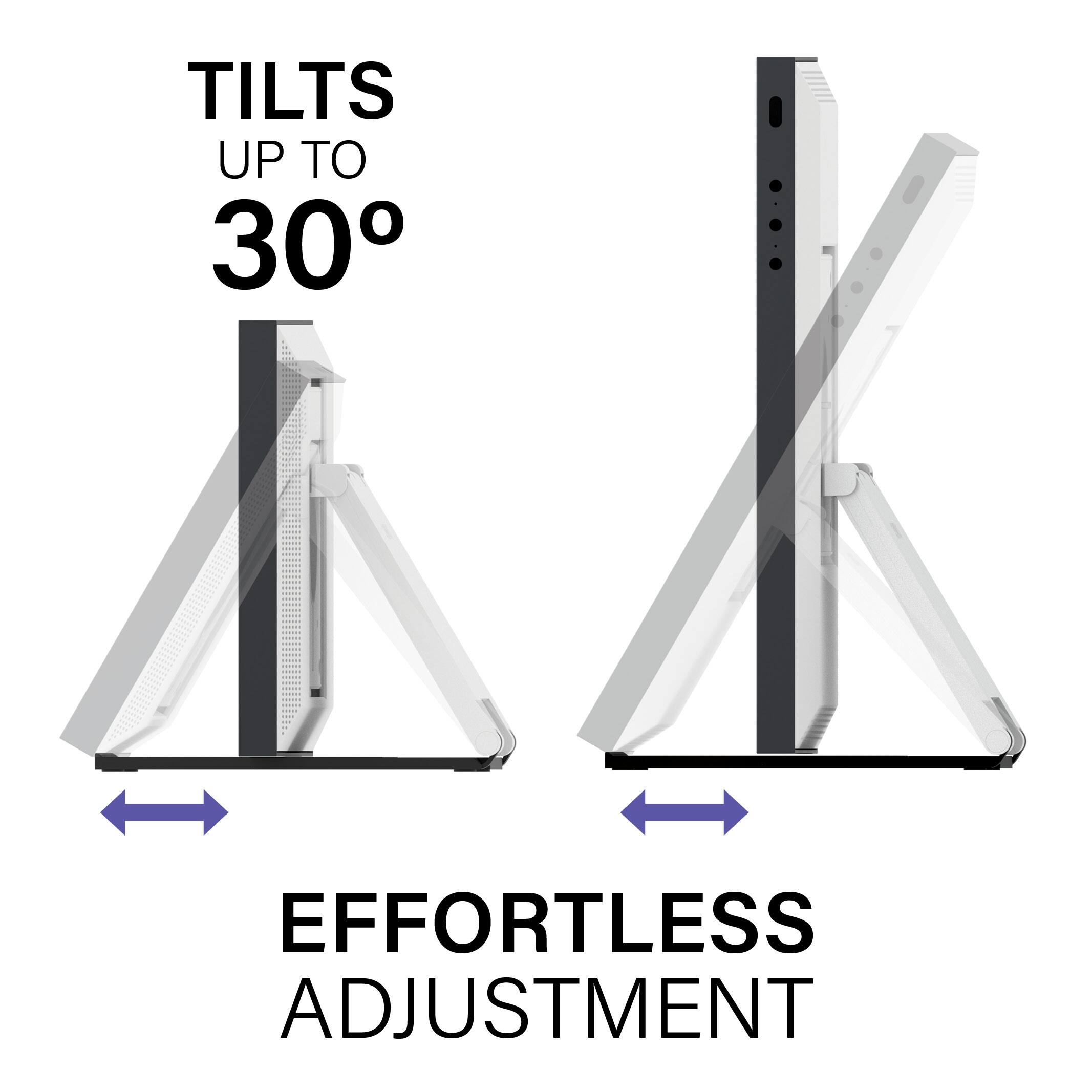 Tilts up to 30 degrees effortless adjustment.