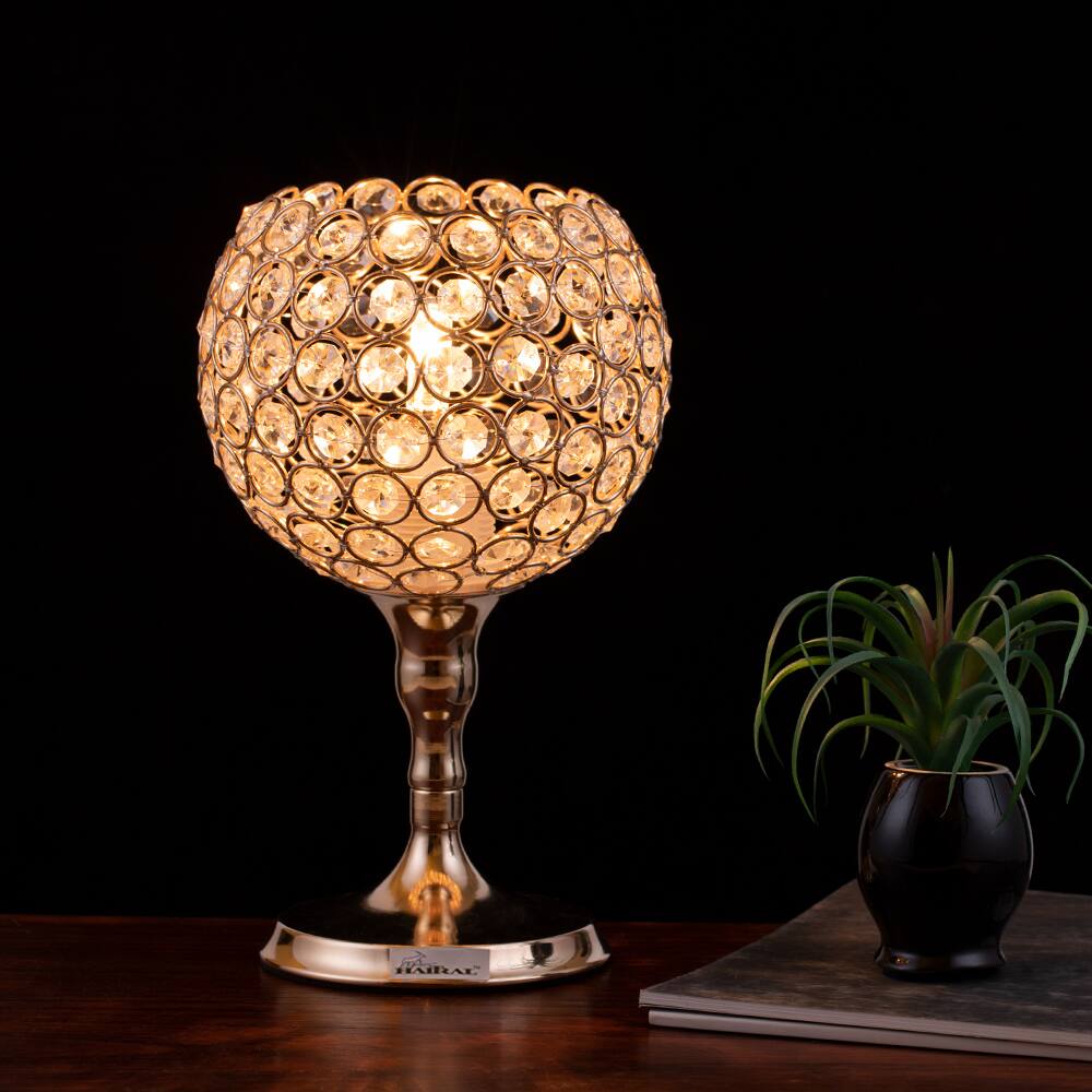 Alt View 2. Oumilen - Gilded Sphere K9 Crystal Accent Table Lamp, Luxury Lighting for Bedroom Living Room Vanity.