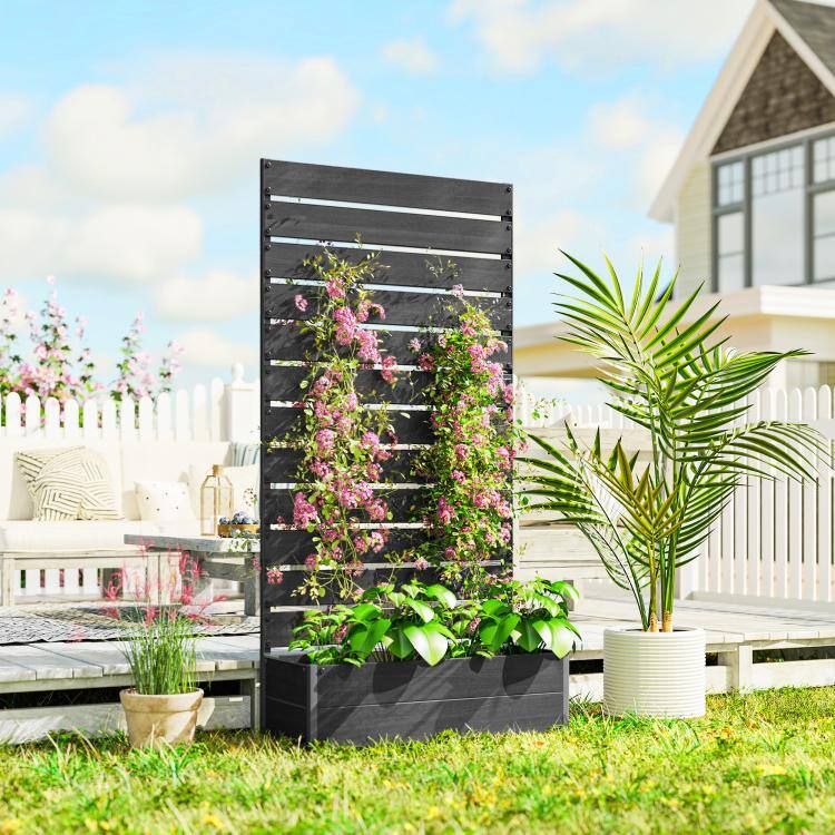 Alt View 1. PULUZ - Trellis Planter for Climbing Plants, Raised Garden Bed with Trellis, Planter Box for Outdoor Garden - Black.