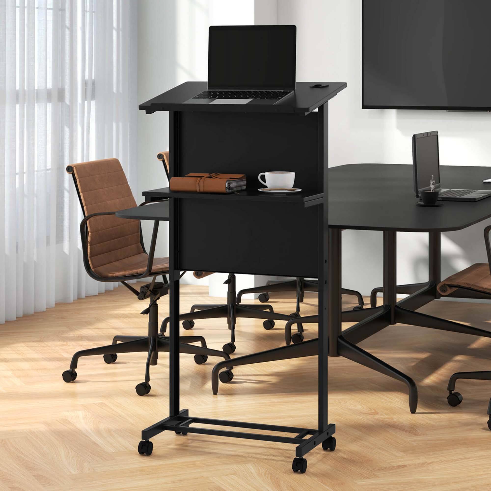 Alt View 4. Costway - Costway 2 PCS Mobile Lectern Podium Height Adjustable Rolling Laptop Cart - Black.