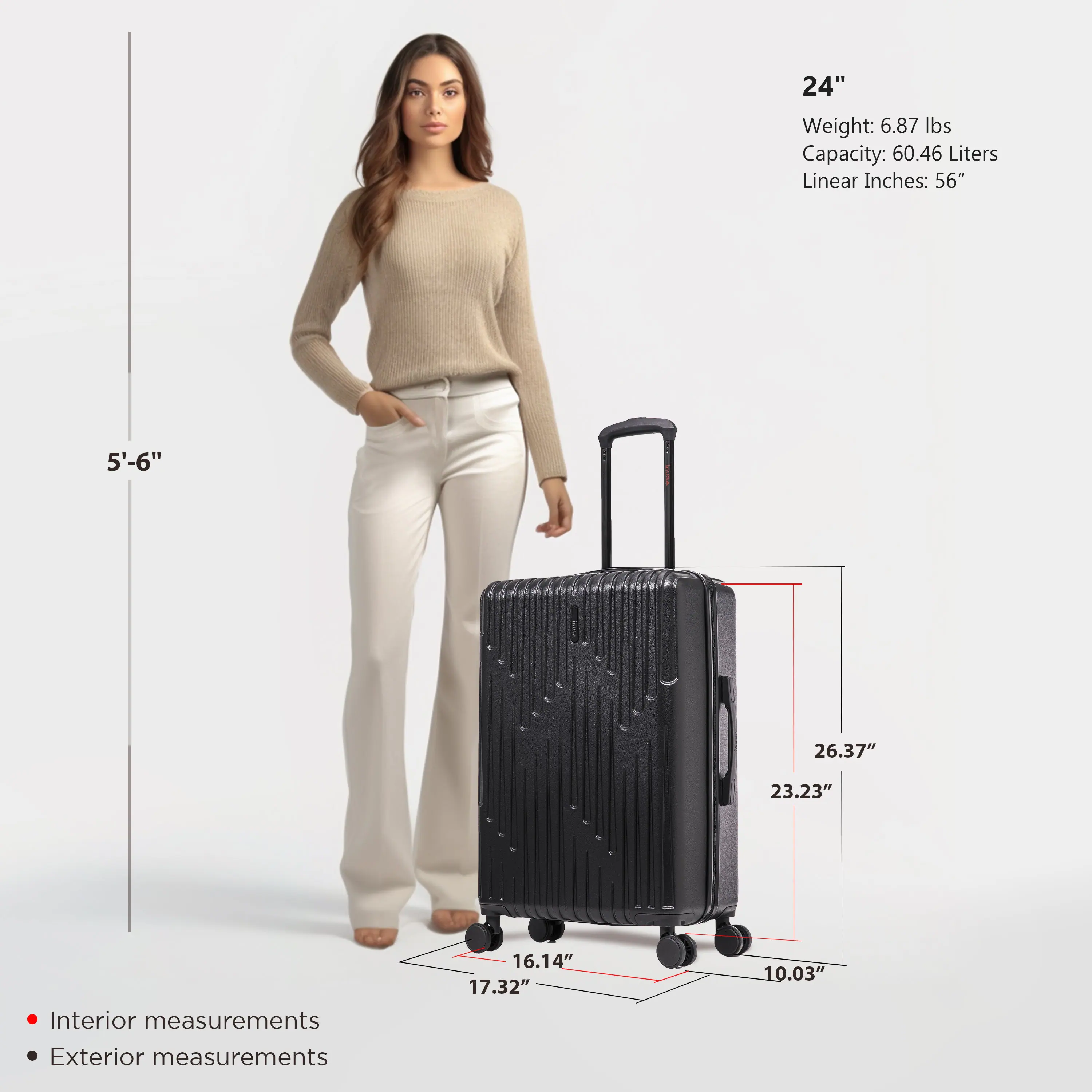 InUSA - Drip lightweight hardside spinner luggage 24" - Black