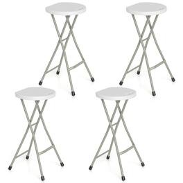 Costway - 4PCS Portable Folding Stool Lightweight Collapsible Round Stool with Handle - White