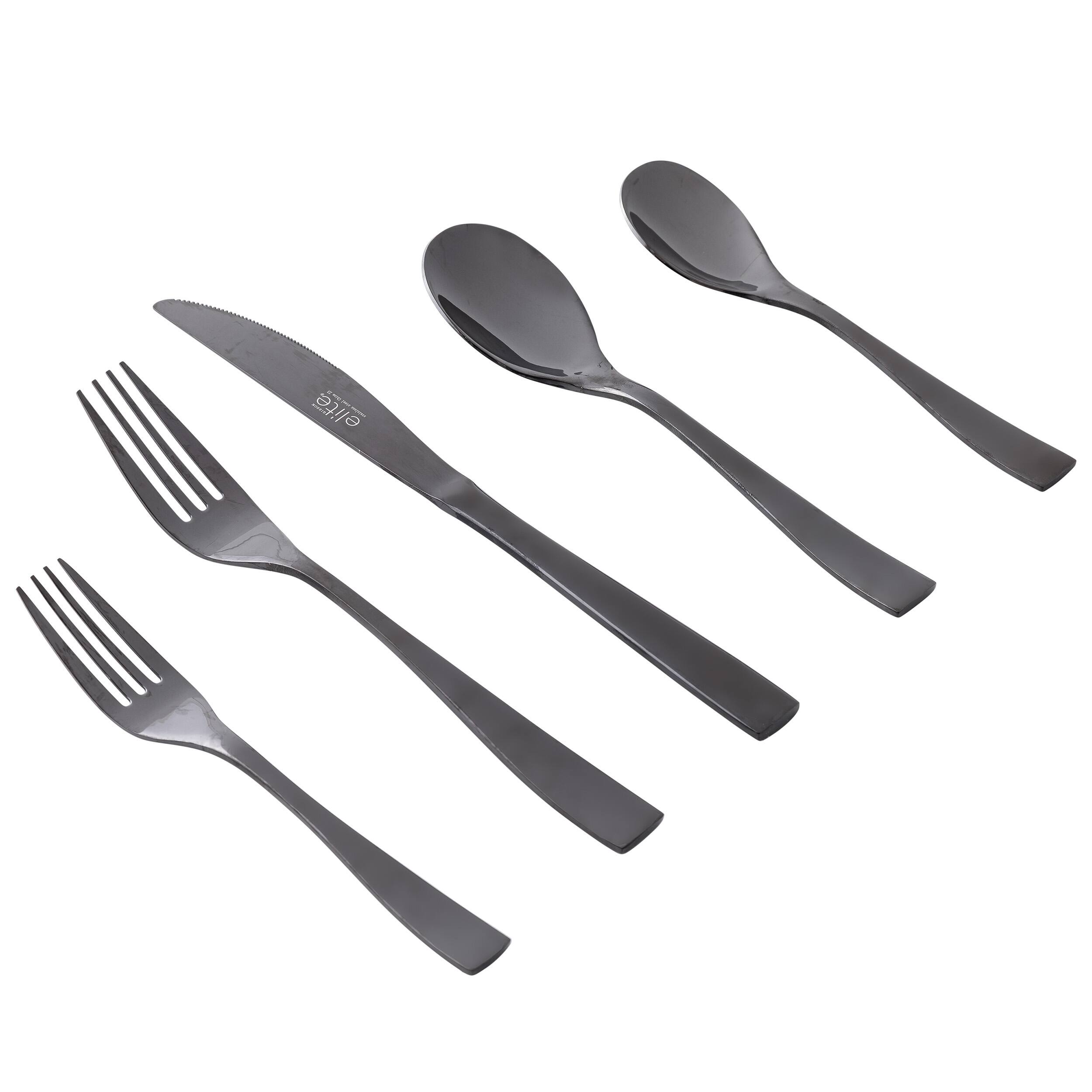 Alt View 1. Gibson - Gibson Elite Holland Road 20 Piece Black Stainless Steel Flatware Set - Black.