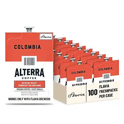 **Colombia Alterra Coffee**
- **Medium Roast**
- **Torréfaction Moyenne**
- **Ground Coffee / Café Moulu**
- **Fruity & Balanced**
- **Works Only with Flavia Brewers**
**100 Freshpacks per Case**