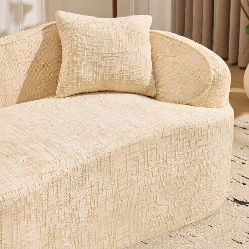 Back. Anysun - Curved 2-Seat Compressed Sofa - Armrests on Both Sides, 2 Pillows, Perfect for Small Apartments & Living Rooms - Beige.