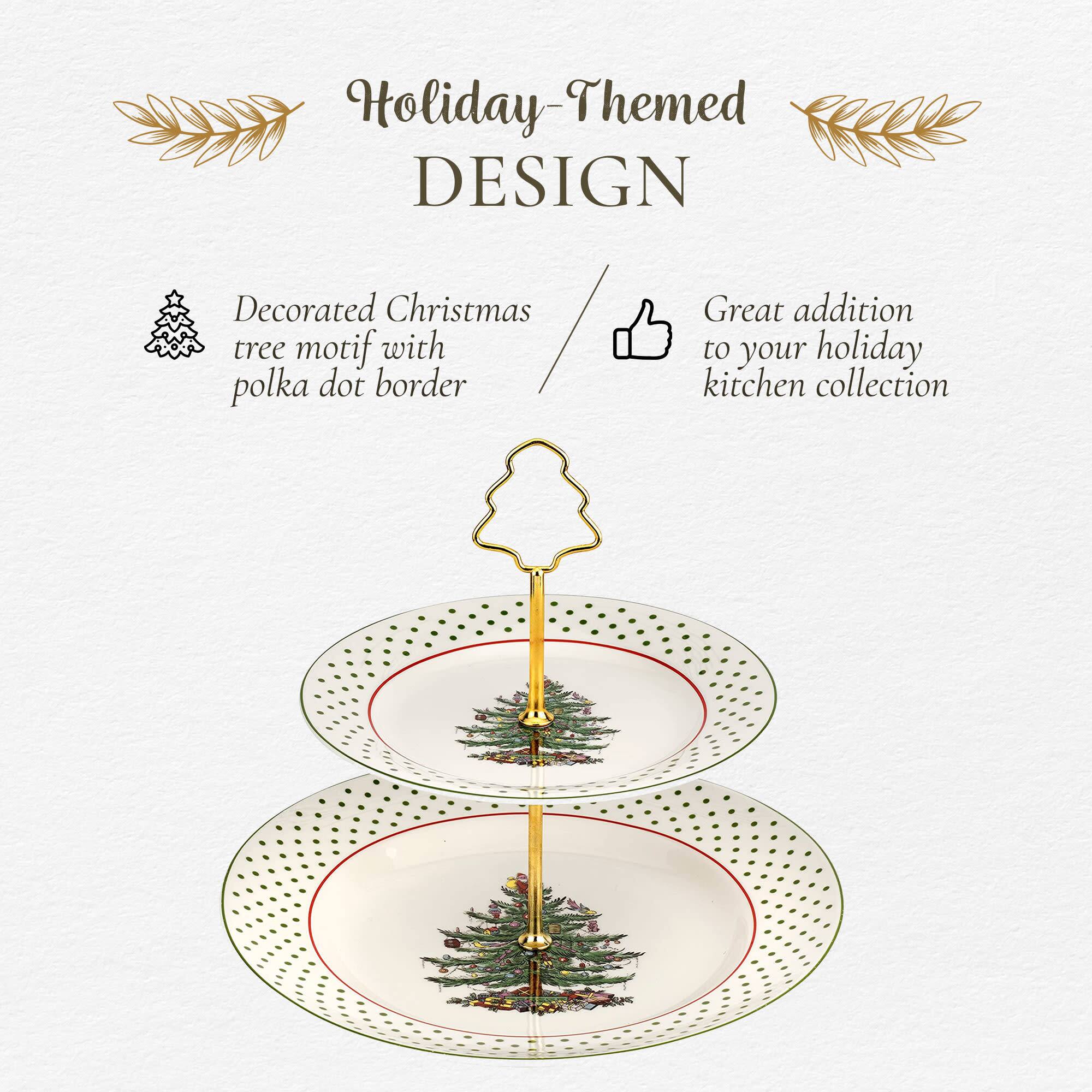 Holiday-Themed DESIGN  
Decorated Christmas tree motif with polka dot border  
Great addition to your holiday kitchen collection