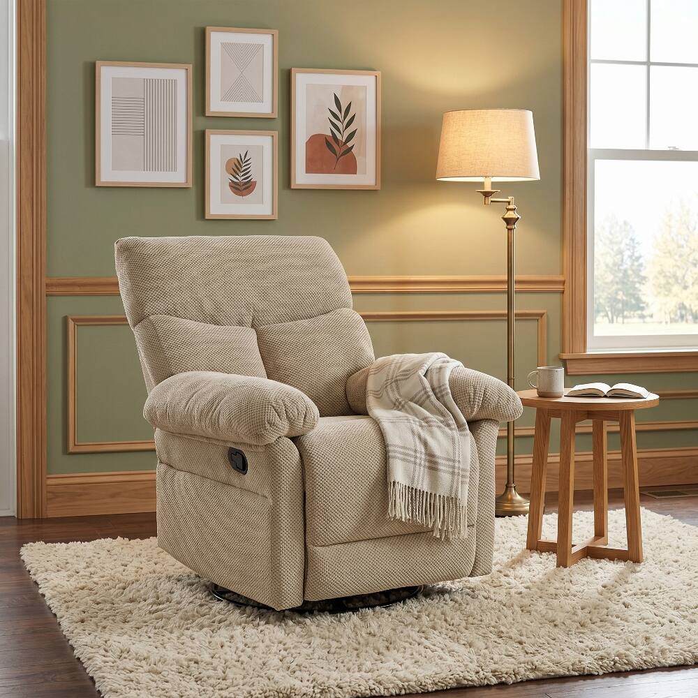 Front. Ropilly - Ropilly Modern swivel rocker recliner, camel fabric glider armchair for living room - Camel.