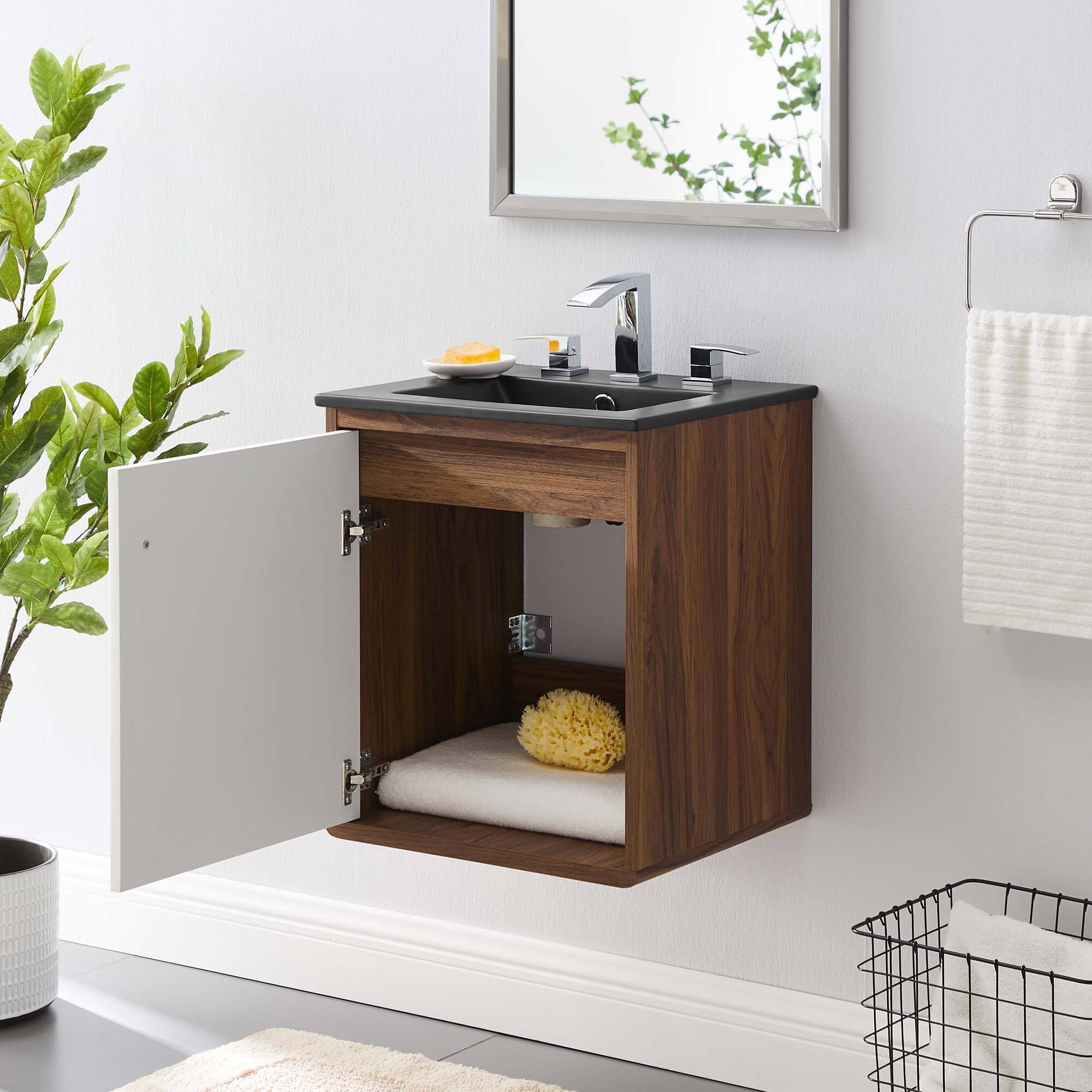 Back. Modway - Transmit Wall-Mount Bathroom Vanity Basin Included - Walnut Black.