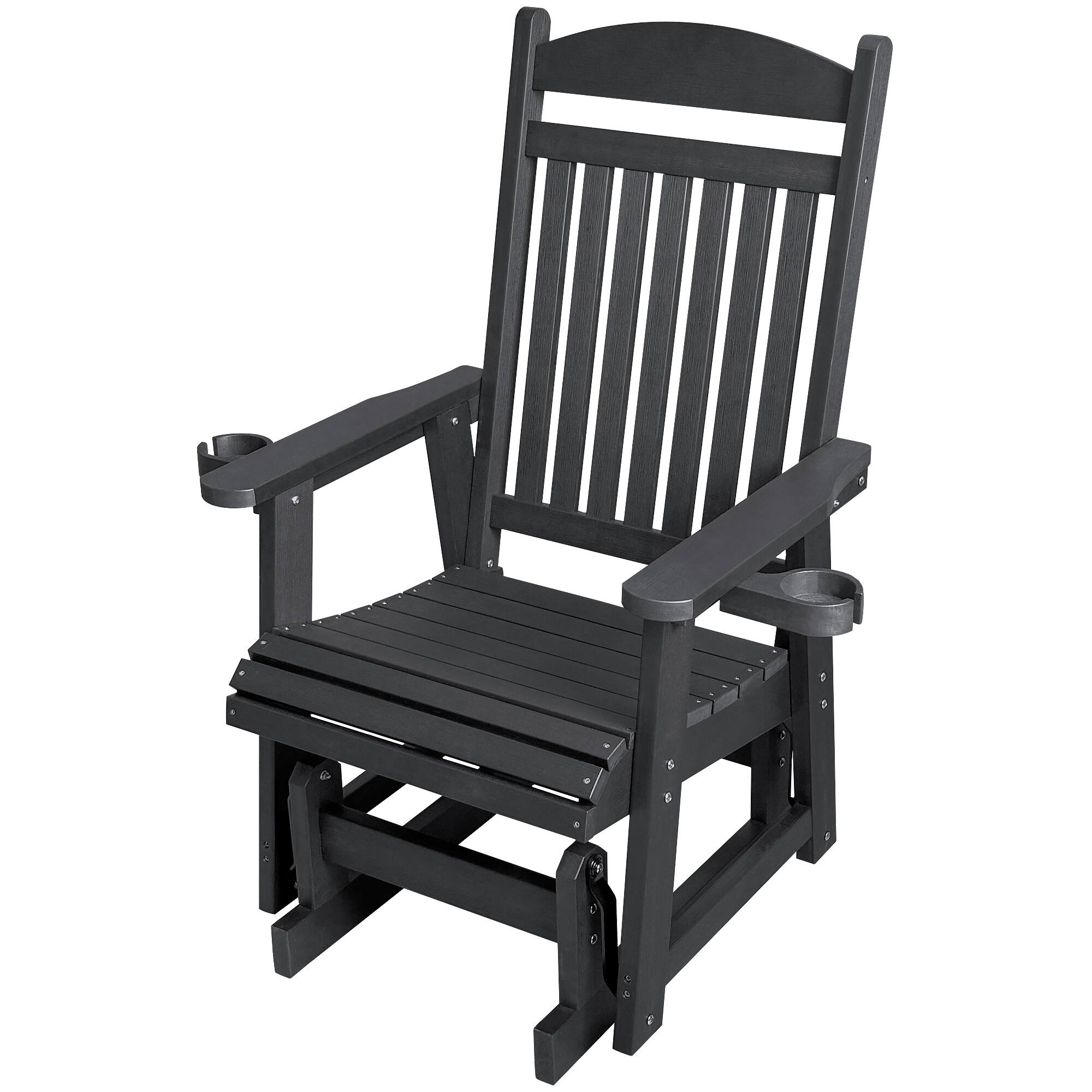 Fortune Candy - HIPS Outdoor Patio Glider with Cup Holders, Heavy Duty 700 LBS Capacity for Porch Yard Garden - Carbon Black