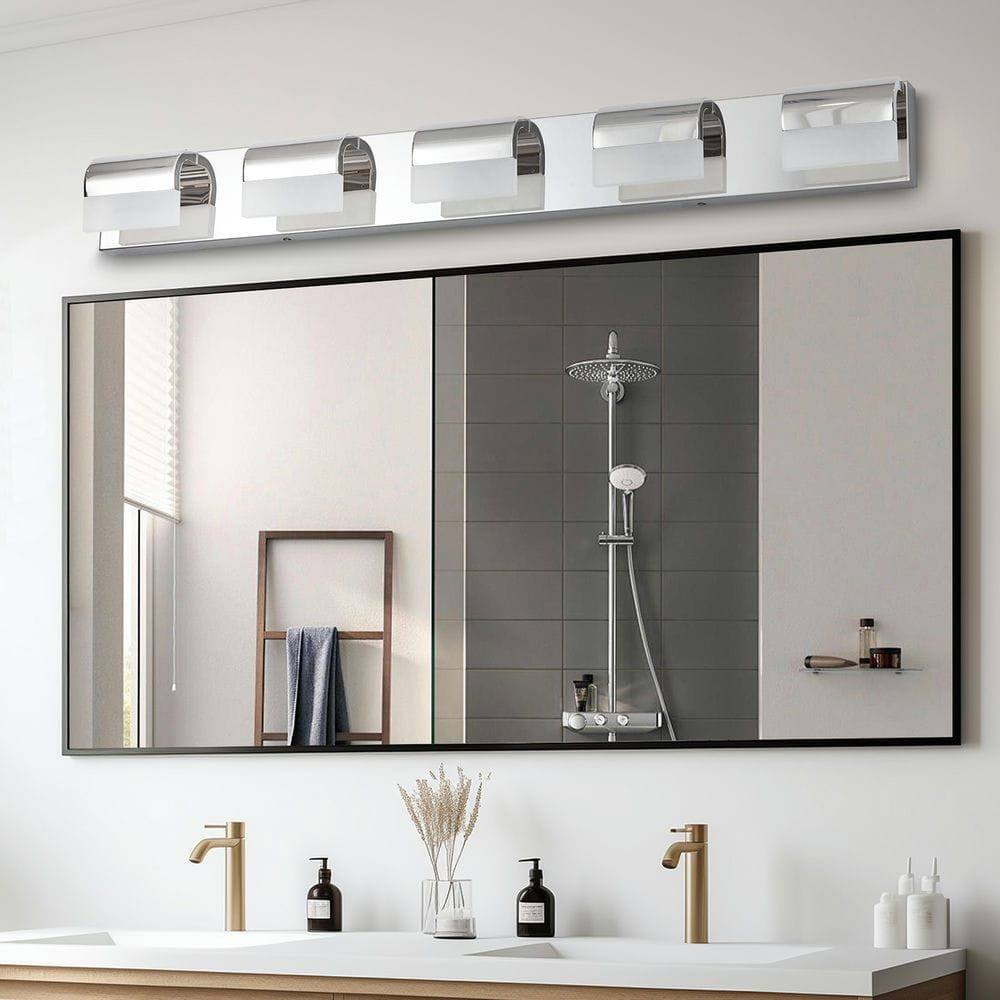 Back. Kadyn - Modern Bathroom Vanity Lighting 5-Light LED Vanity Lights Over Mirror Bath Wall Lighting, Chrome - Silver.