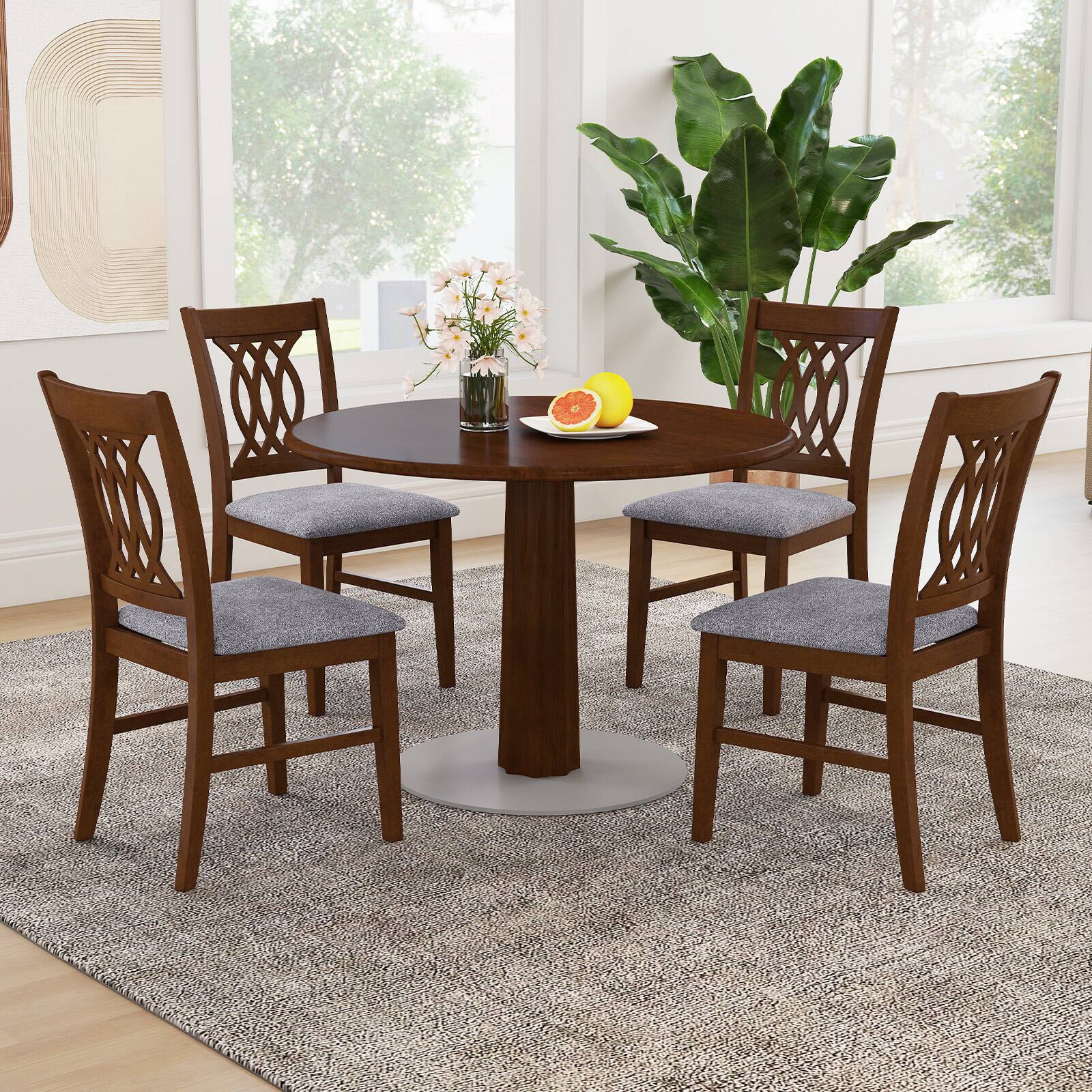 Alt View 1. Gymax - Gymax Dining Chairs Set of 4 w/Padded Seat Hollowed Backrest & Rubber Wood Frame - Brown.