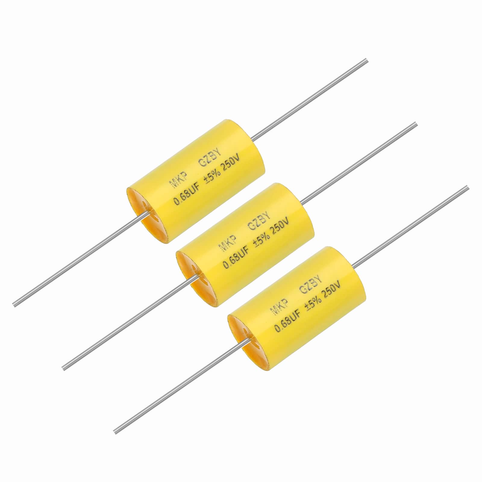 Unique Bargains - 3pcs 0.68uf Frequency Divider Capacitor, 250V Axial Audio Speaker Crossover MKP Film Capacitor - Yellow price history on PriceWatchPro