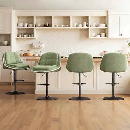 Front. Brick Attic - 26"-34" Adjustable Height Swivel Bar Stool, 360° Rotating Upholstered Stool with Dual-Layer Cushion, 4-piece set - Sage Green.