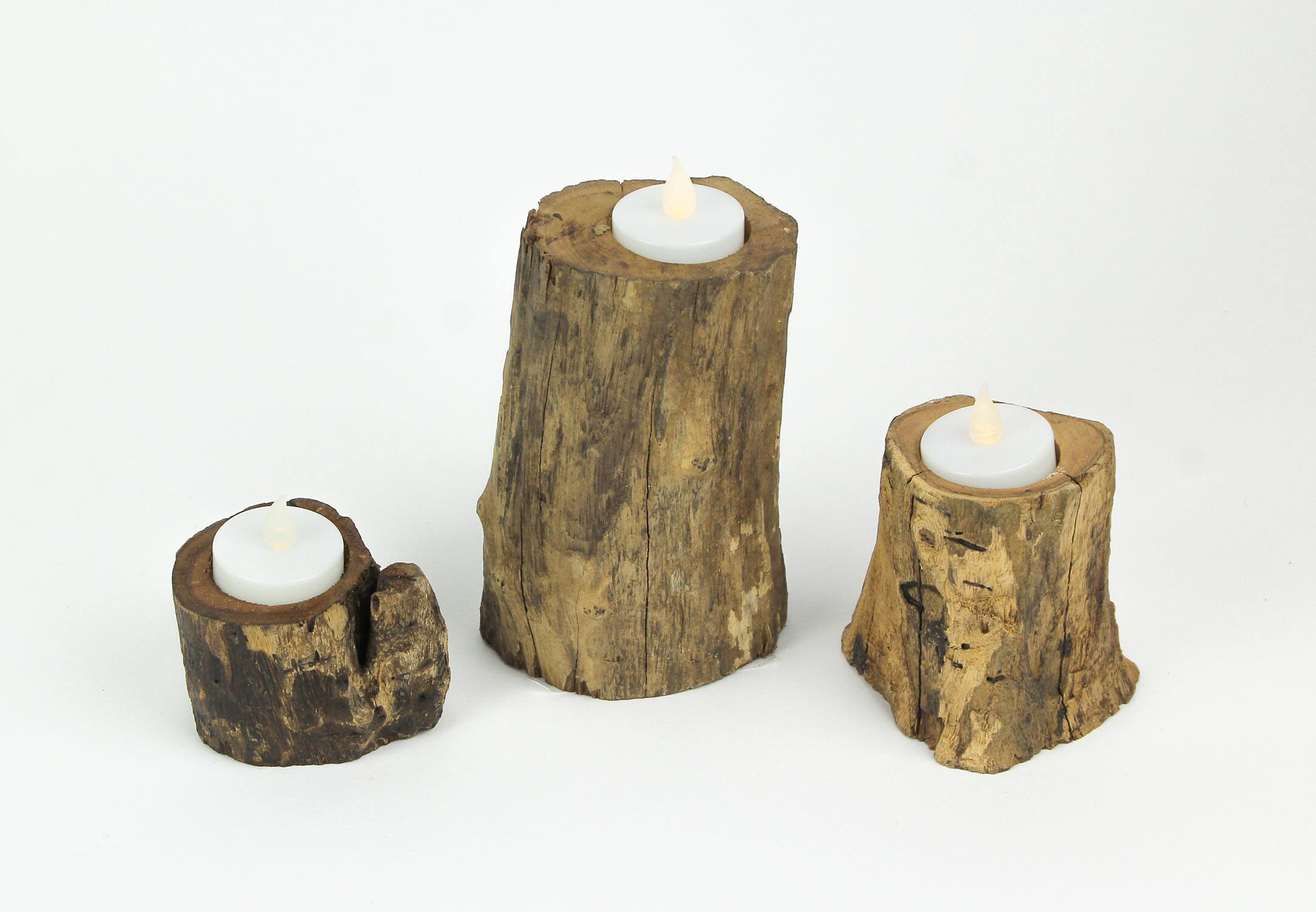 Alt View 1. Things2Die4 - Set of 3 Natural Gamal Branch Wooden Single Tealight Candle Holders - Brown.