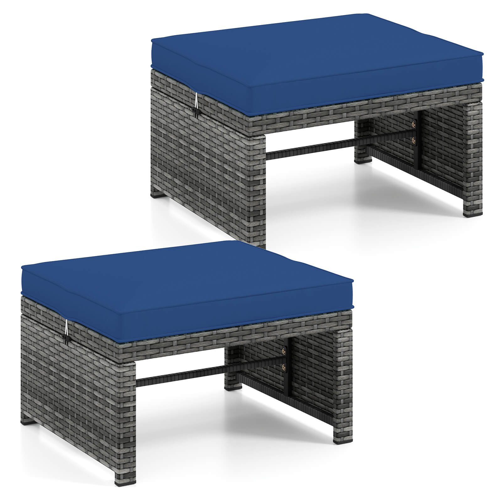Costway Patio Ottomans Set of 2 PE Rattan Footstools with Removable ...