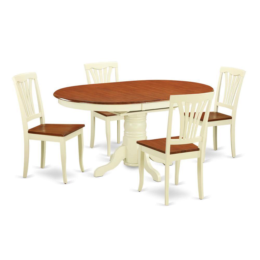 Front. East West Furniture - 5 Pc Dinette Table with Leaf and 4 Wood Seat Chairs in Buttermilk and Cherry. - Buttermilk & Cherry.