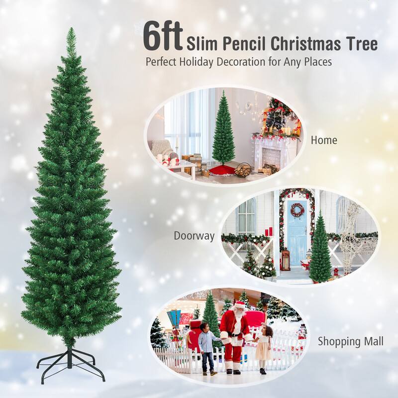 6ft Slim Pencil Christmas Tree  
Perfect Holiday Decoration for Any Places  
Home  
Doorway  
Shopping Mall