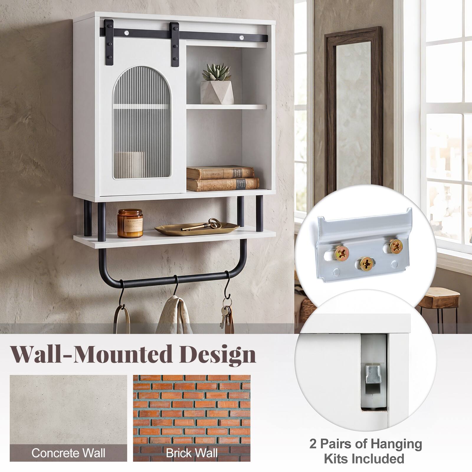Wall-Mounted Design Concrete Wall Brick Wall 2 Pairs of Hanging Kits Included