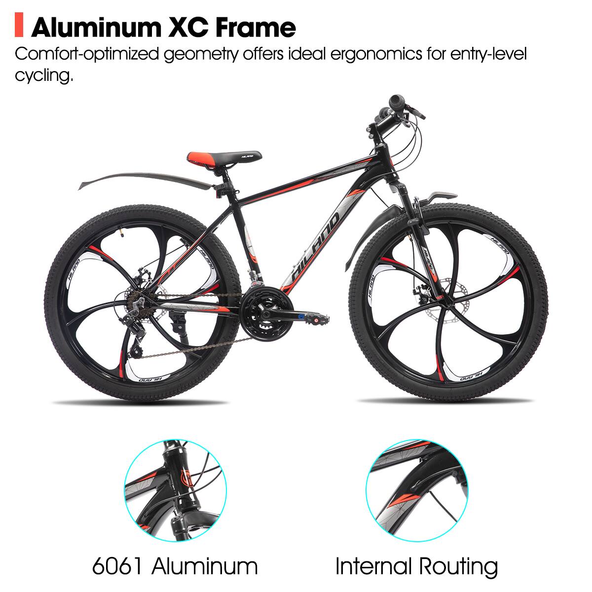 Aluminum XC Frame  
Comfort-optimized geometry offers ideal ergonomics for entry-level cycling.  

6061 Aluminum  
Internal Routing