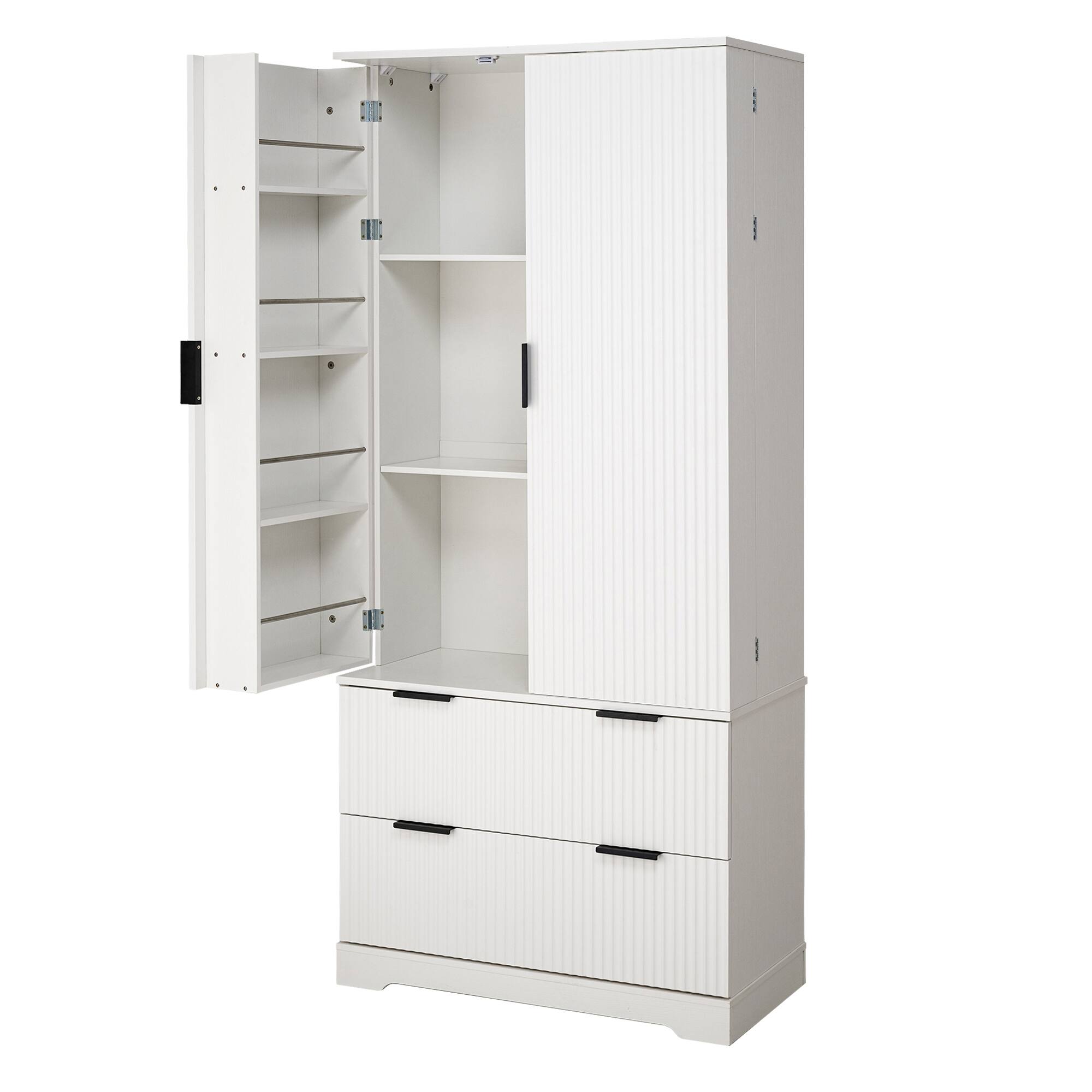 Angle. Dexmalle - Dexmalle-72" Modern Fluted Kitchen Storage Cabinet with Spice Rack-White - White.
