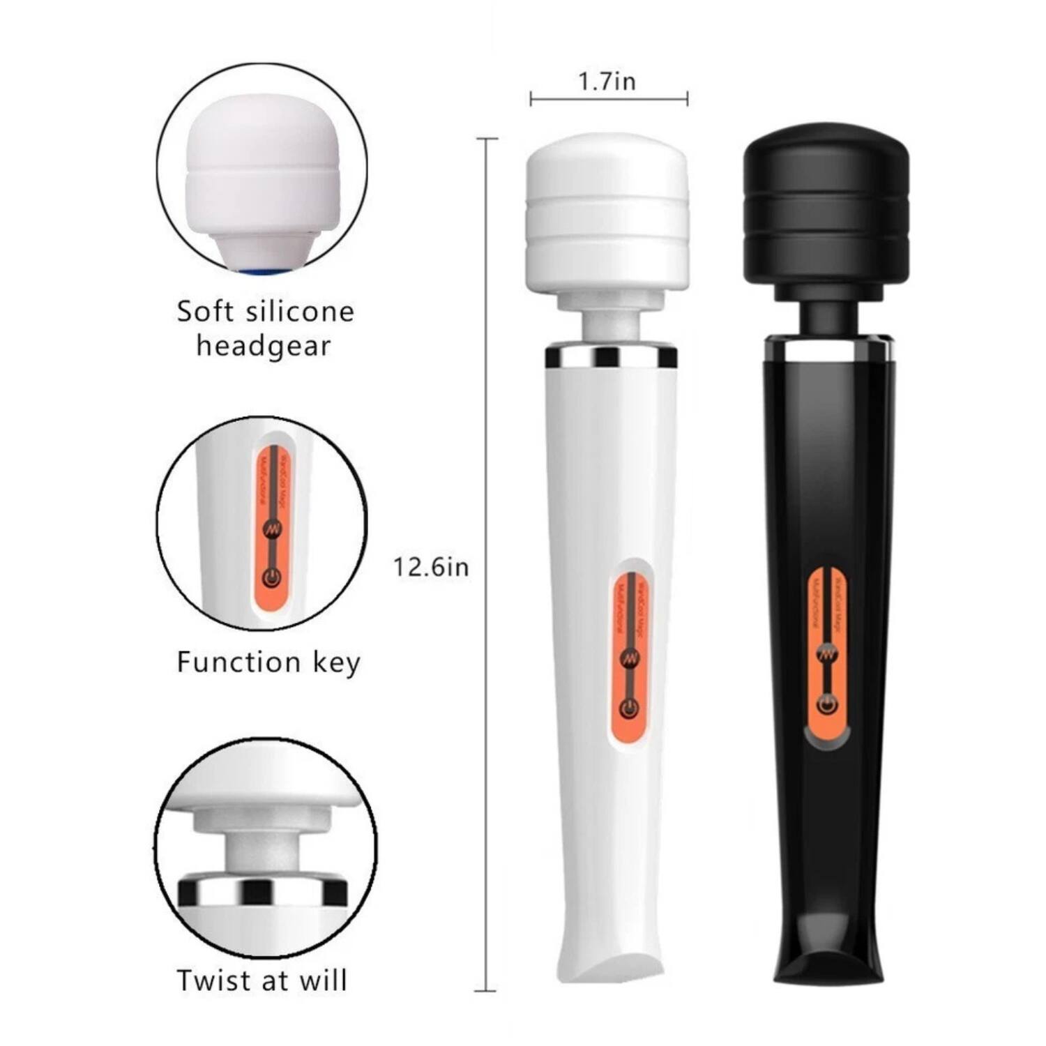 1.7in Soft silicone headgear  
12.6in Function key  
Twist at will