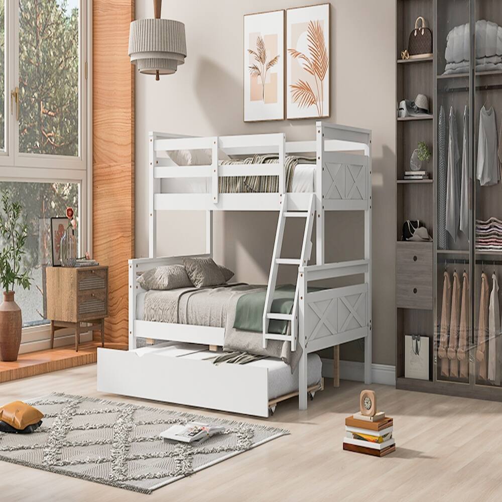 Back. Loheer - Loheer Twin Over Full Bunk Bed with Trundle White Solid Wood - White.